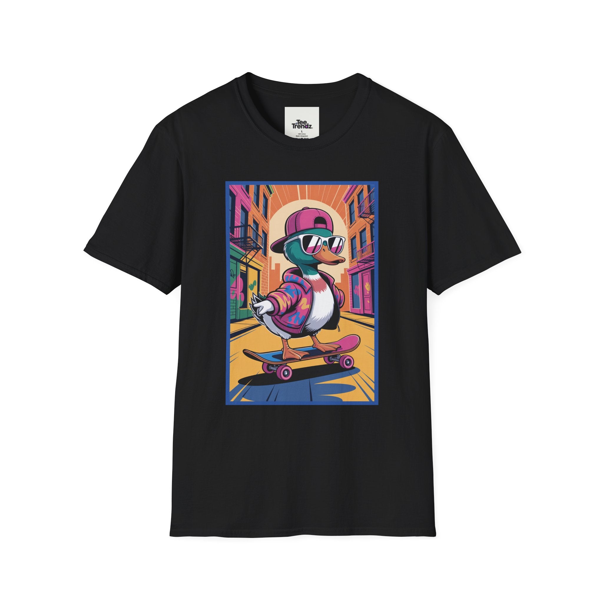 Skateboard Duck Graphic T-Shirt — Retro Streetwear Skateboarder Design