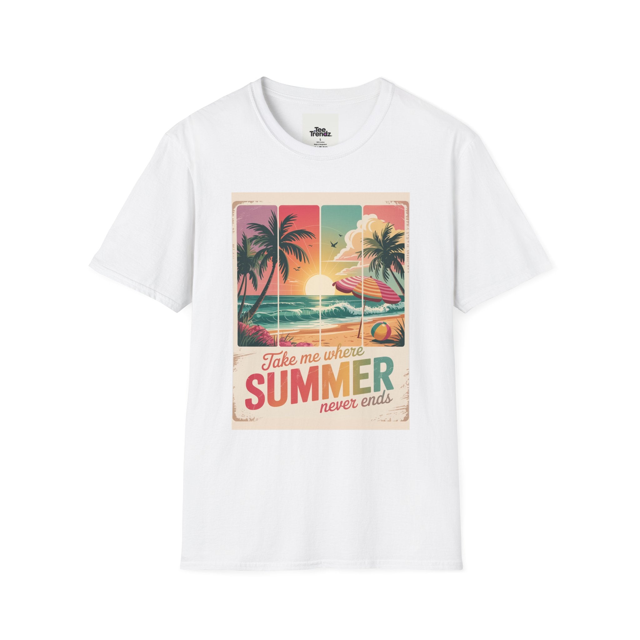 Summer Never Ends T-Shirt – Vintage Beach Sunset Graphic Tee