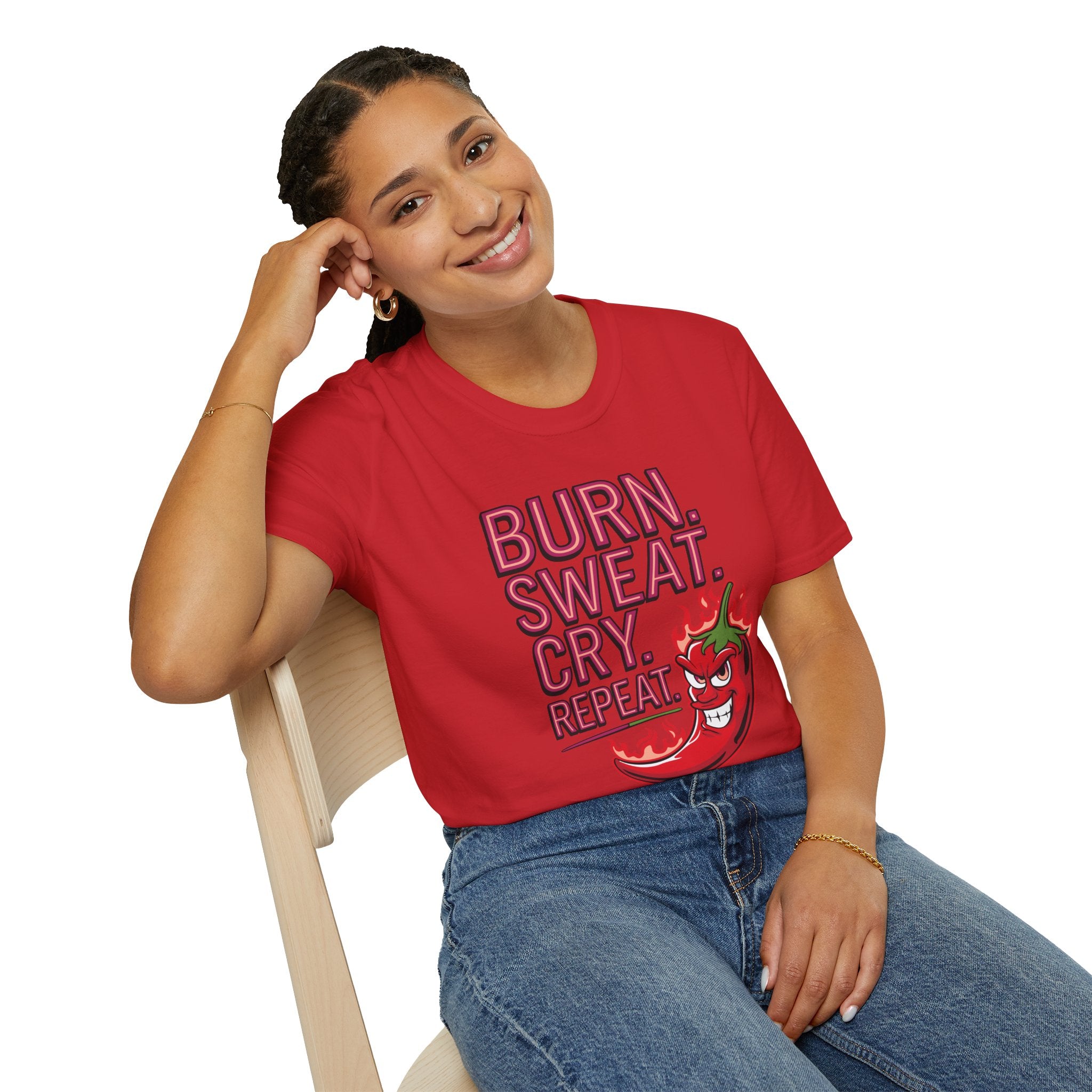 Burn. Sweat. Cry. Repeat. T-Shirt — Spicy Fitness Motivation Tee