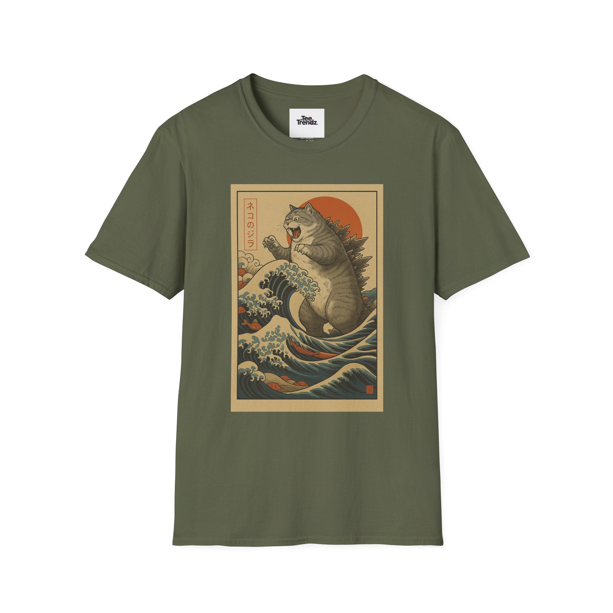 Katana Wave Cat T-Shirt — Vintage Japanese Wave Art Tee