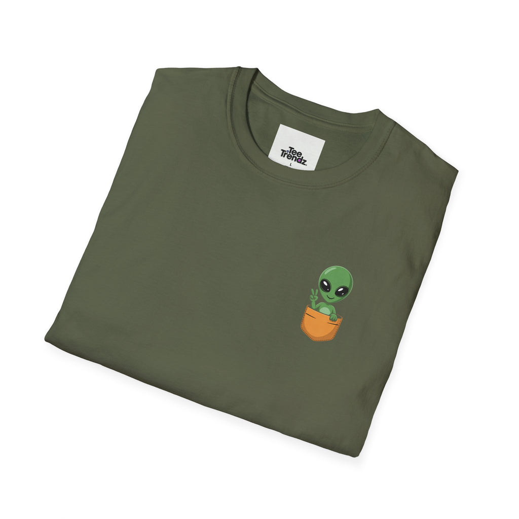 Alien Pocket T-Shirt — Cute Green Alien in Pocket Graphic Tee