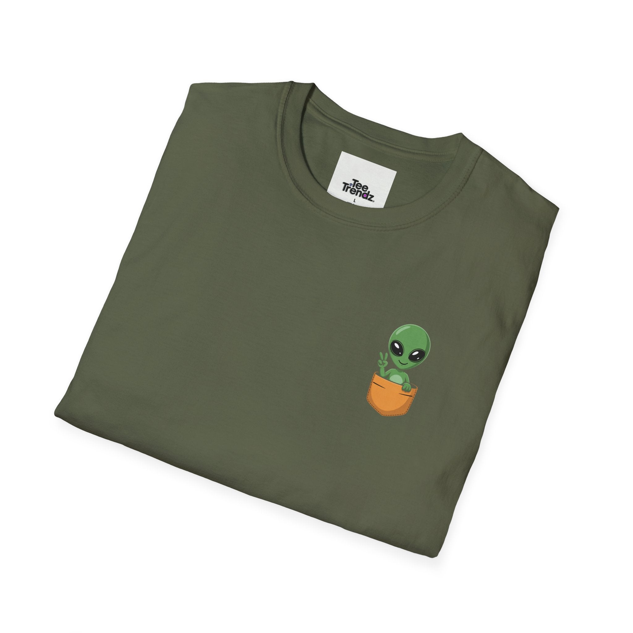 Alien Pocket T-Shirt — Cute Green Alien in Pocket Graphic Tee