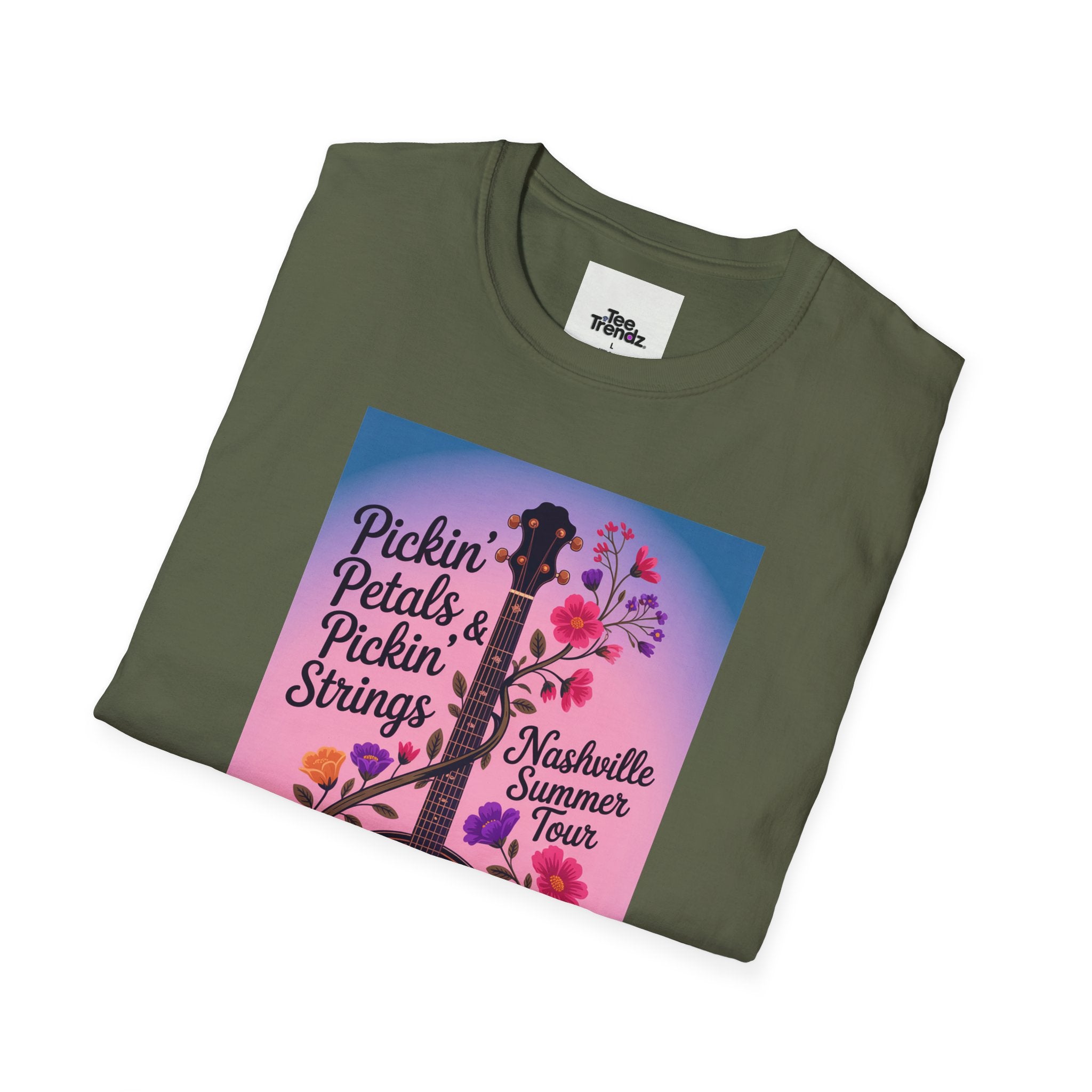 Banjo Floral Tee — "Pickin' Petals, Pickin' Strings" Nashville Summer Vibes