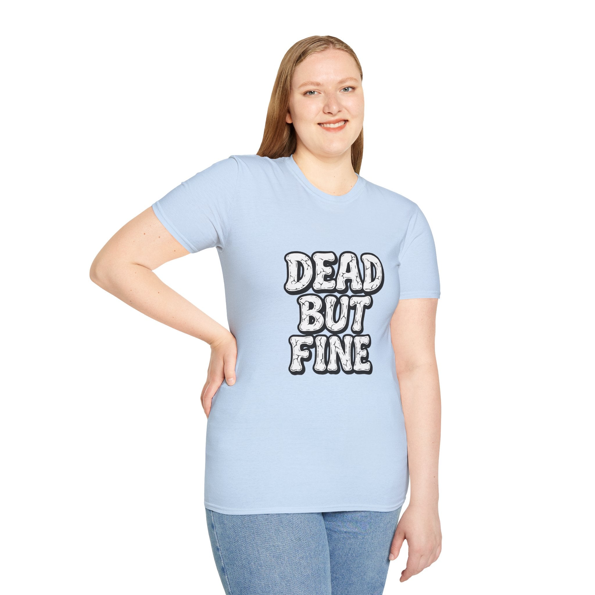 T-Shirt — "Dead But Fine" Gothic Bubble Letter Tee