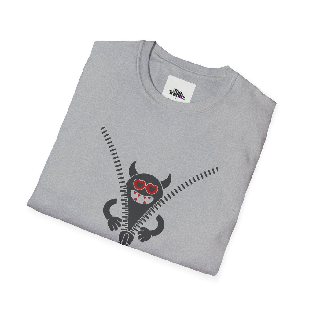 T-Shirt — Playful Monster Zipper Graphic Tee