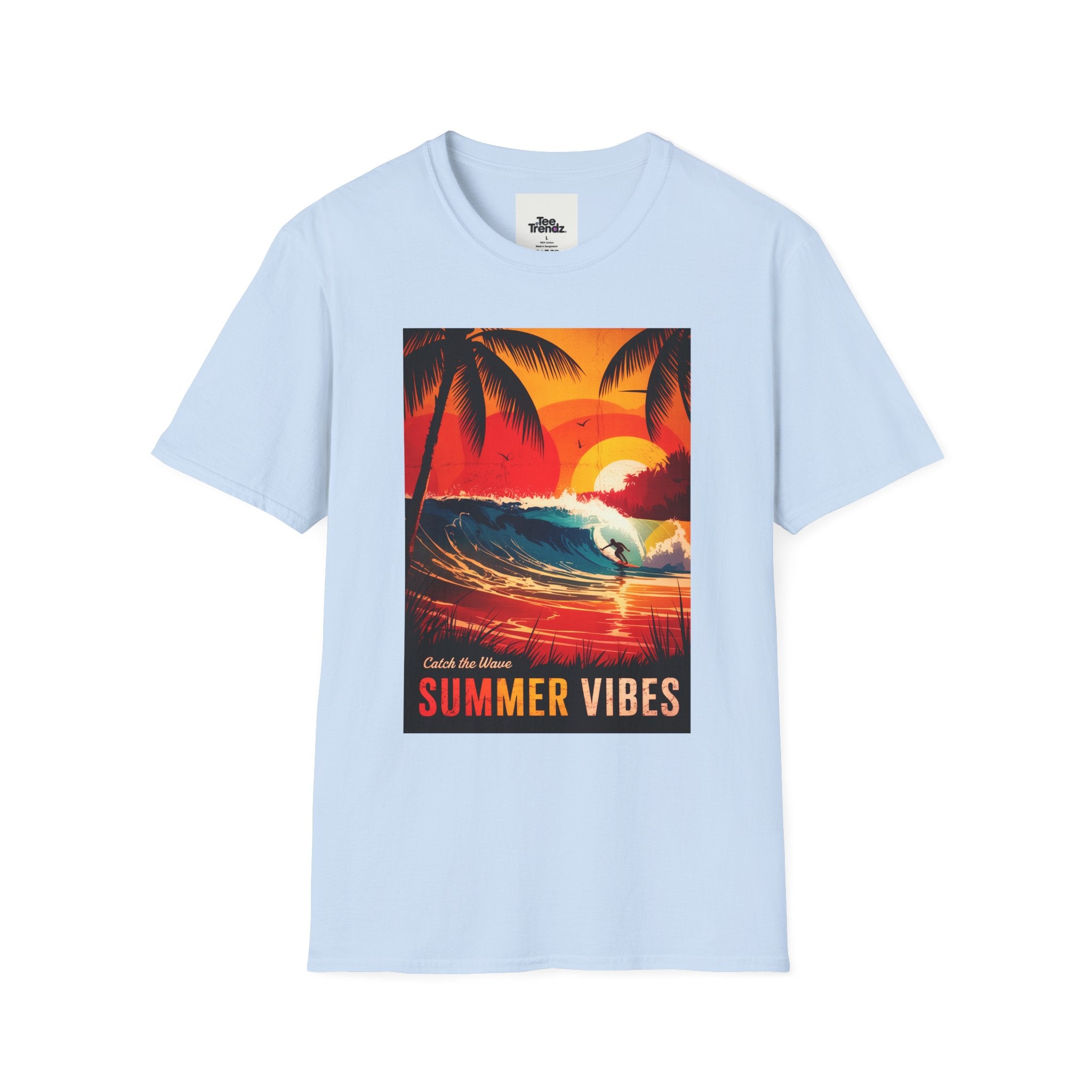 Summer Vibes Surf T-Shirt — Retro Sunset Palm Beach Tee
