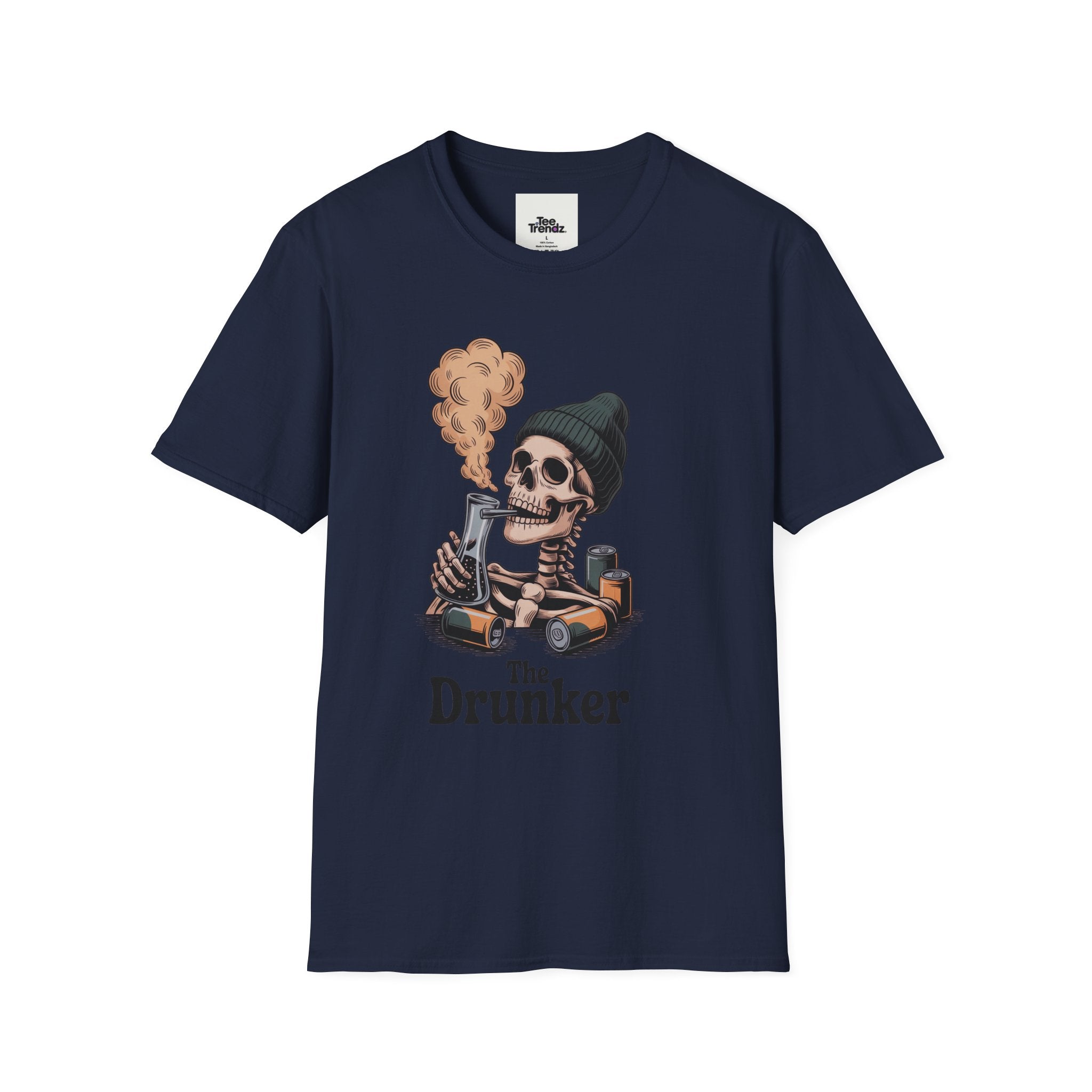 Skull Smoker T‑Shirt — "The Drunker" Vintage Skeleton Graphic Tee