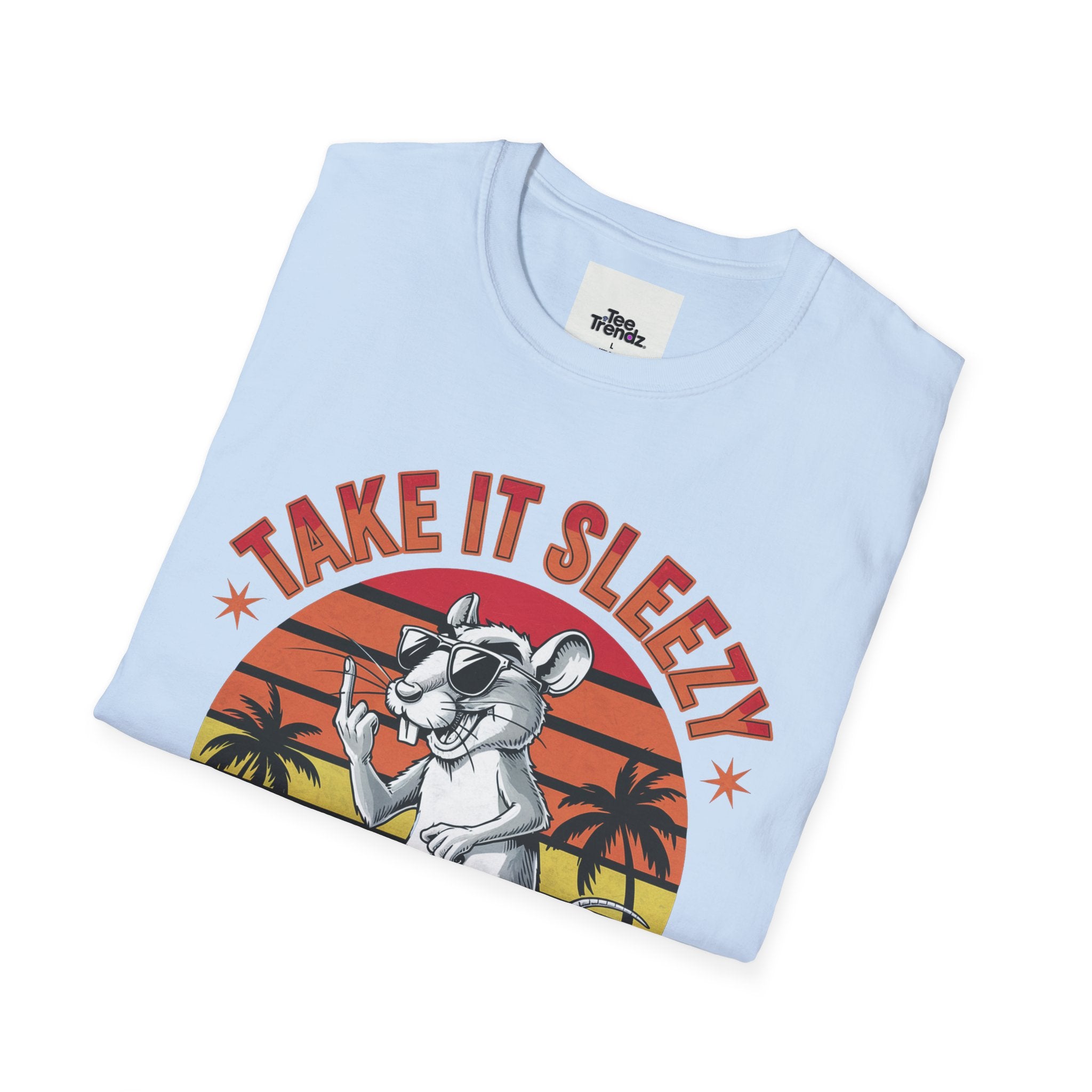 Take It Sleazy Skateboard Rat T-Shirt — Retro Sunset Beach Graphic Tee