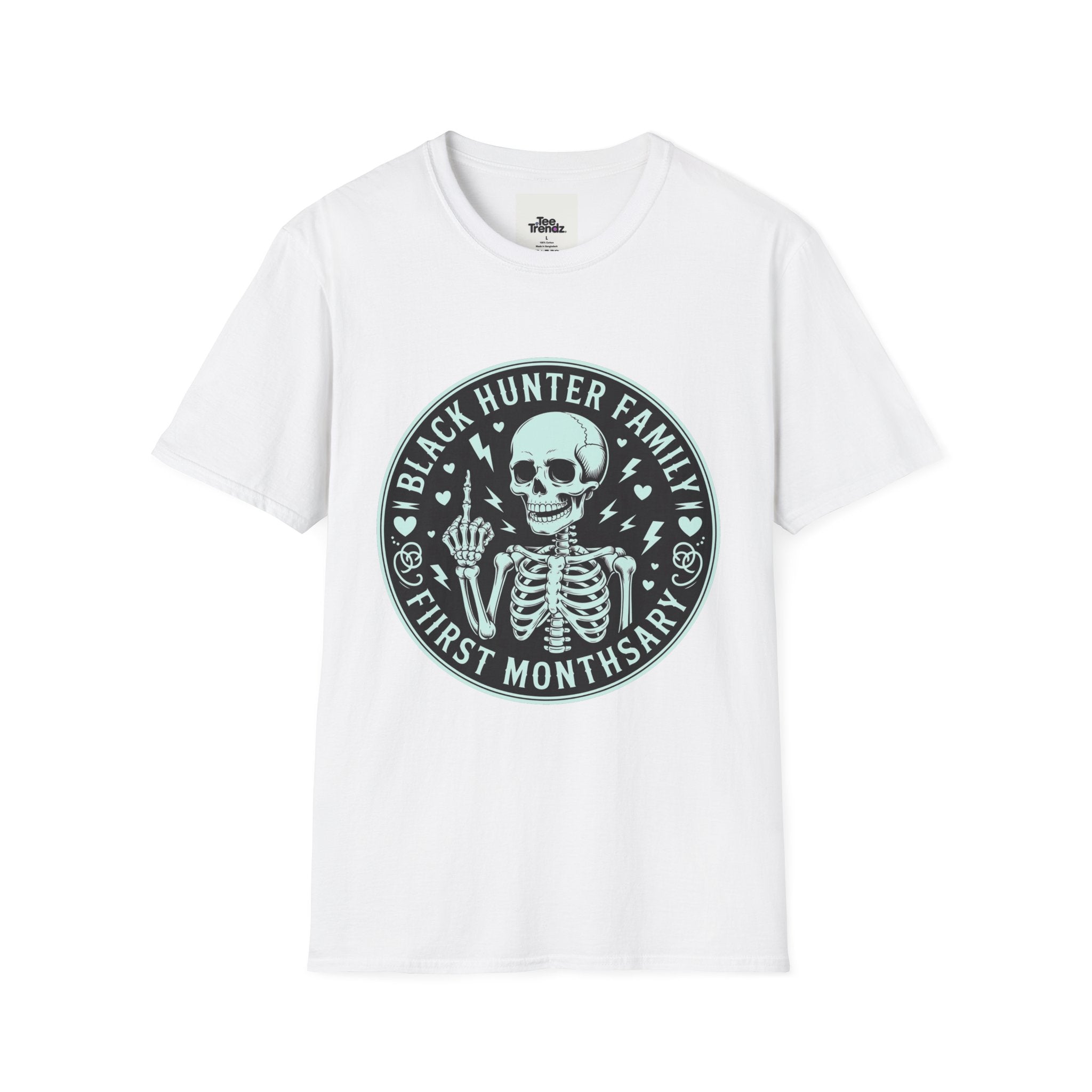 First Months Skeleton Family T-Shirt — "Black Hunter Family" Newborn Milestone Tee