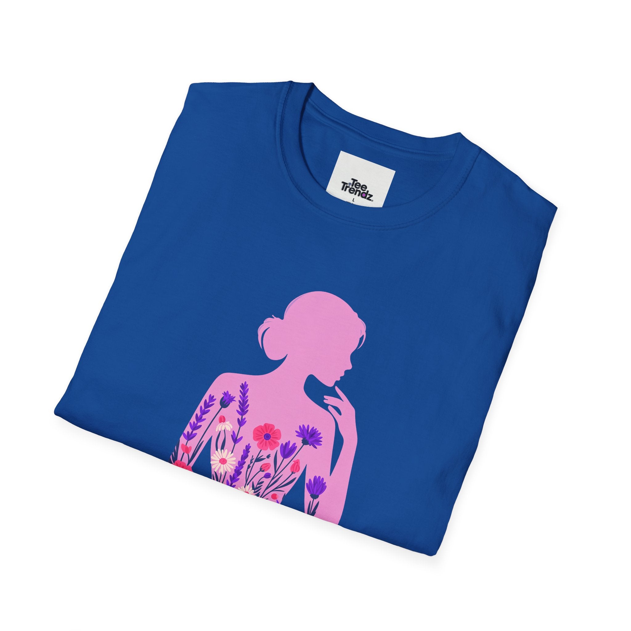 Floral Silhouette Tee — Pink Woman Dress Flower Graphic T-Shirt