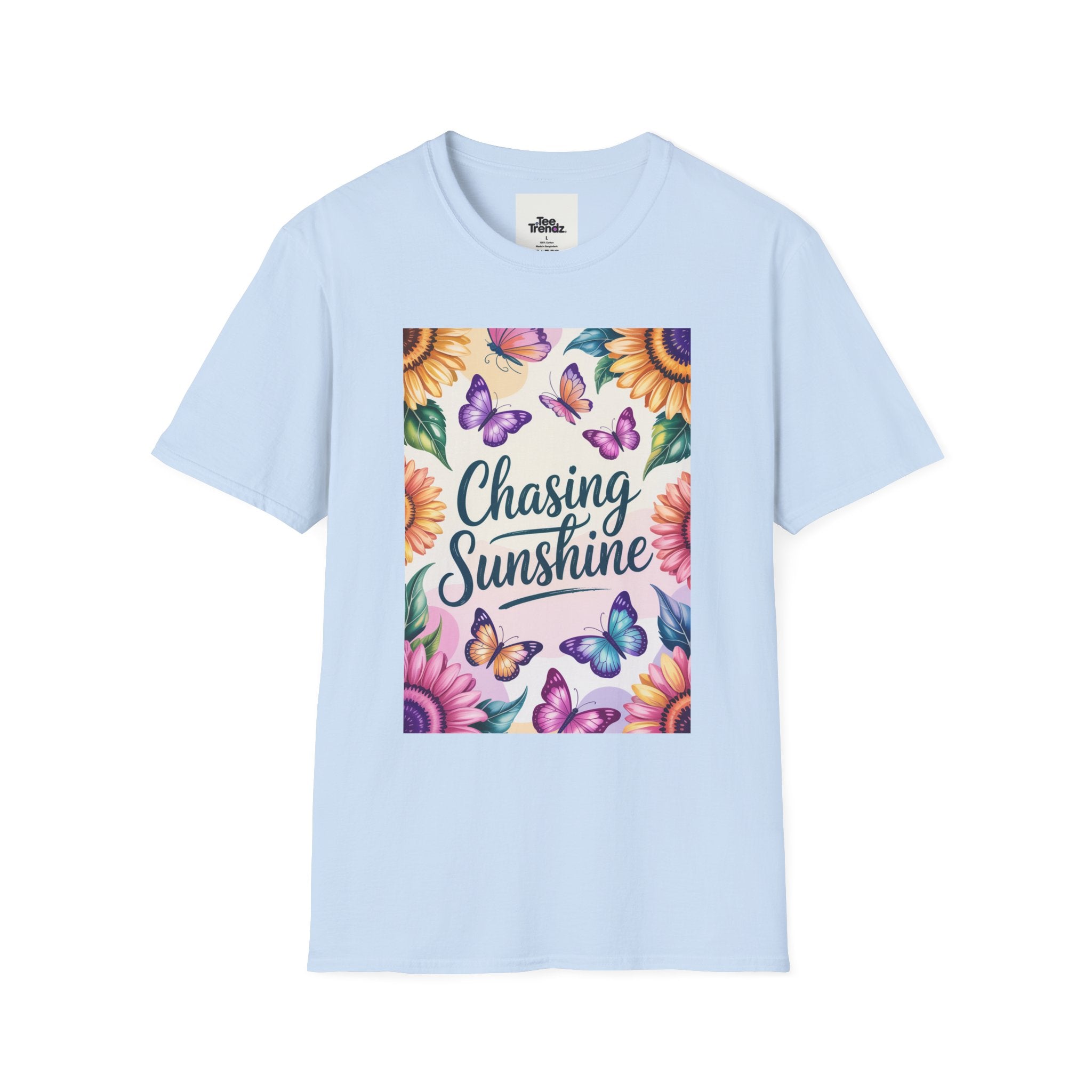 Chasing Sunshine T-Shirt — Floral Sunflower & Butterfly Graphic Tee