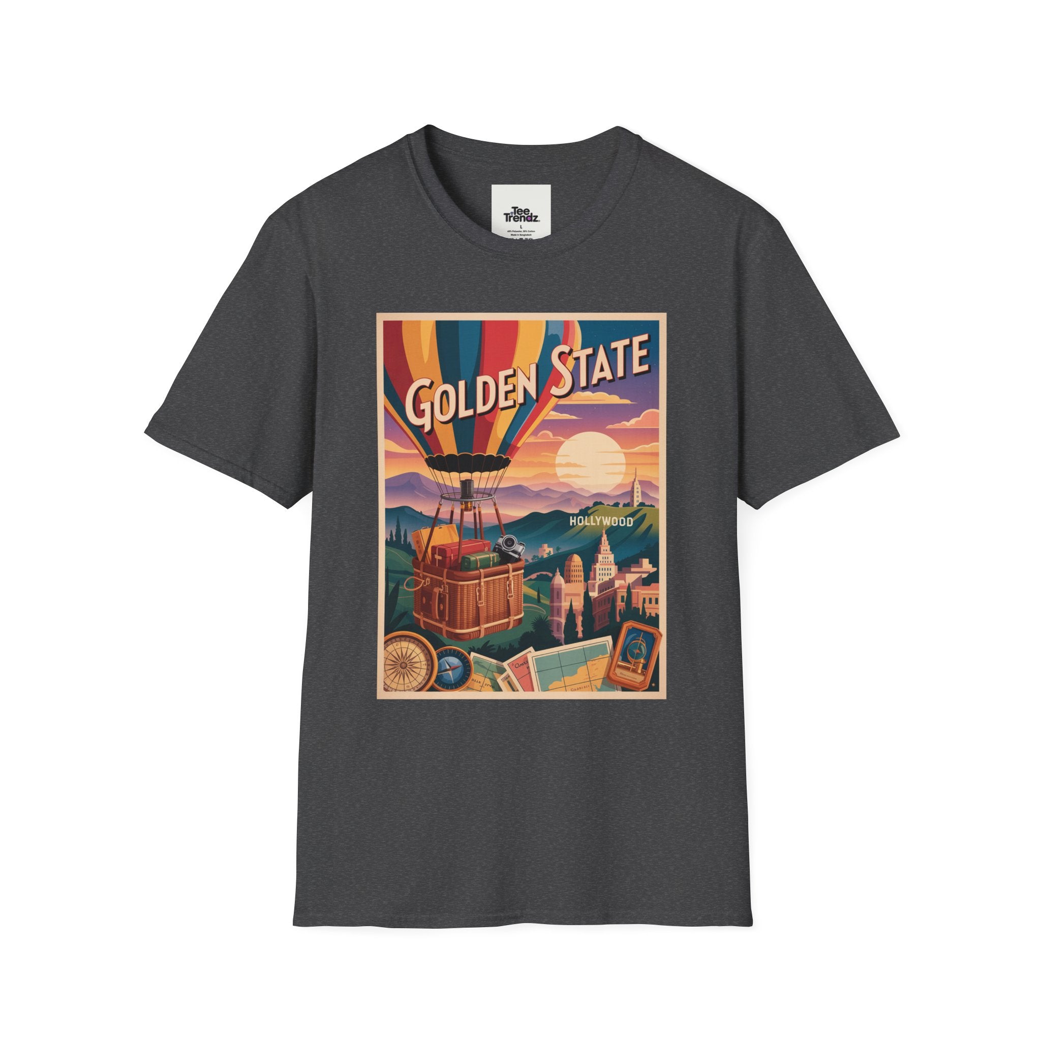Golden State Hot Air Balloon T-Shirt — Vintage Travel Poster Tee