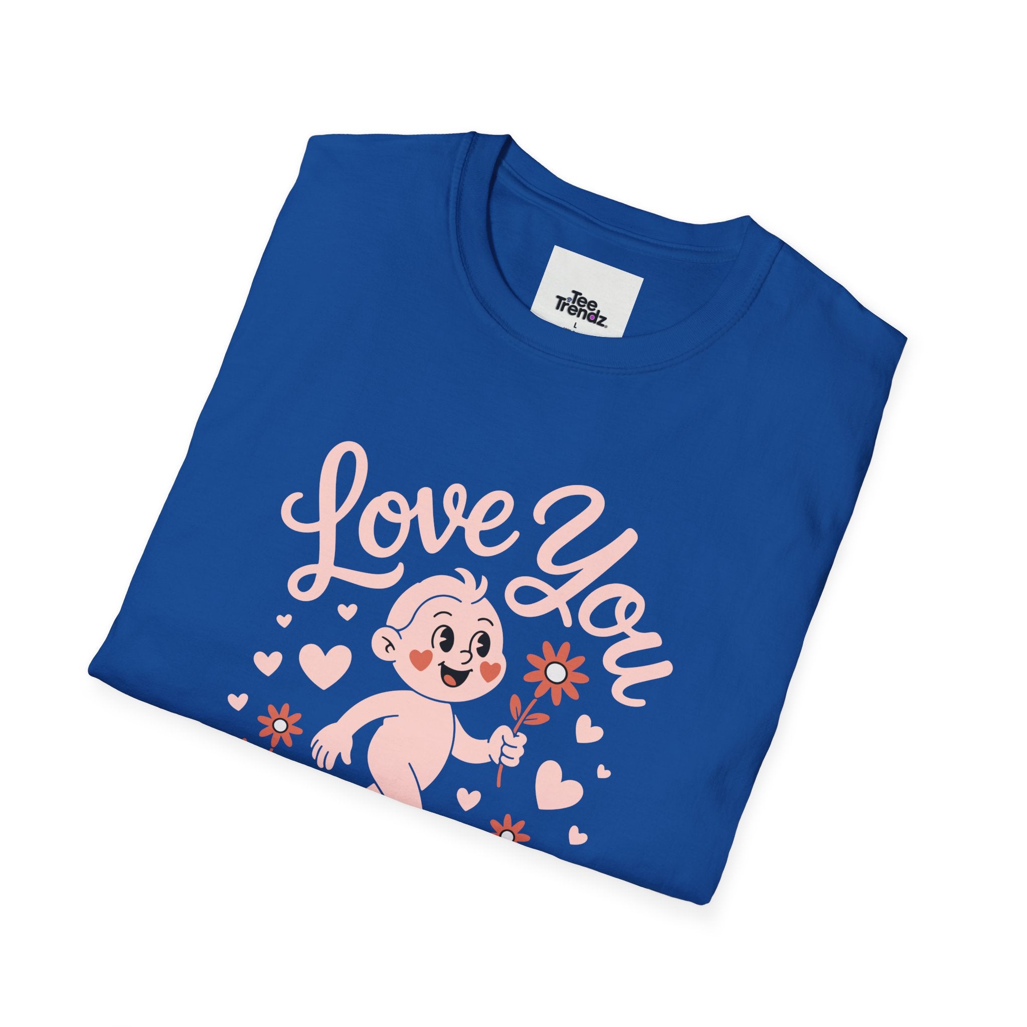 Love You Cute Character T-Shirt — Retro Pink Heart Cartoon Graphic Tee for Valentine’s Day