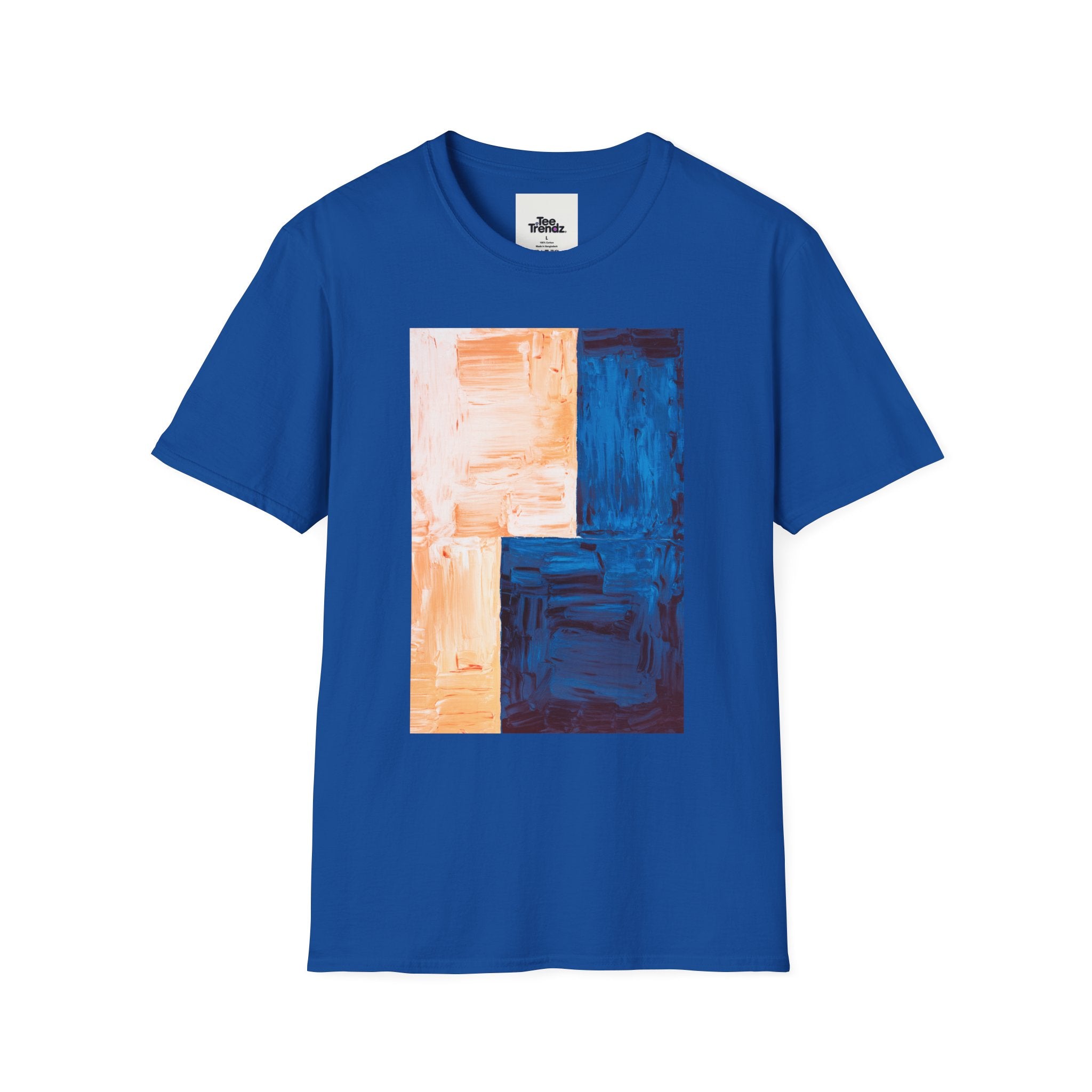 Abstract Color Block T-Shirt — Blue & Peach Modern Art Tee