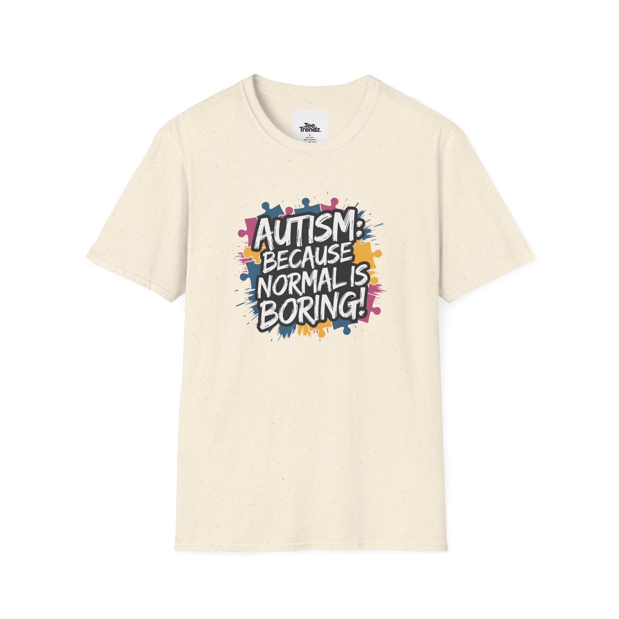 Autism Because Normal Is Boring T-Shirt — Colorful Puzzle Piece Awareness Tee