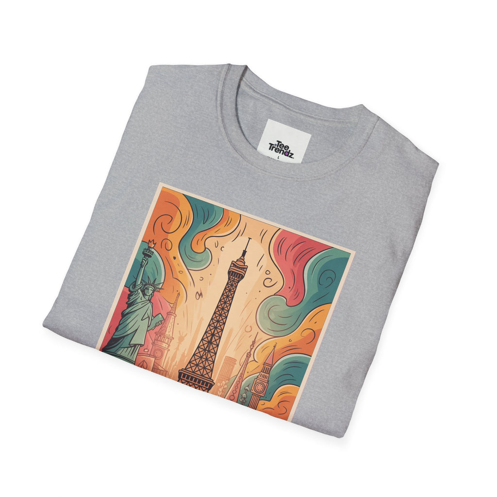 Eiffel Tower Retro Art T-Shirt — Vintage Paris Skyline Tee