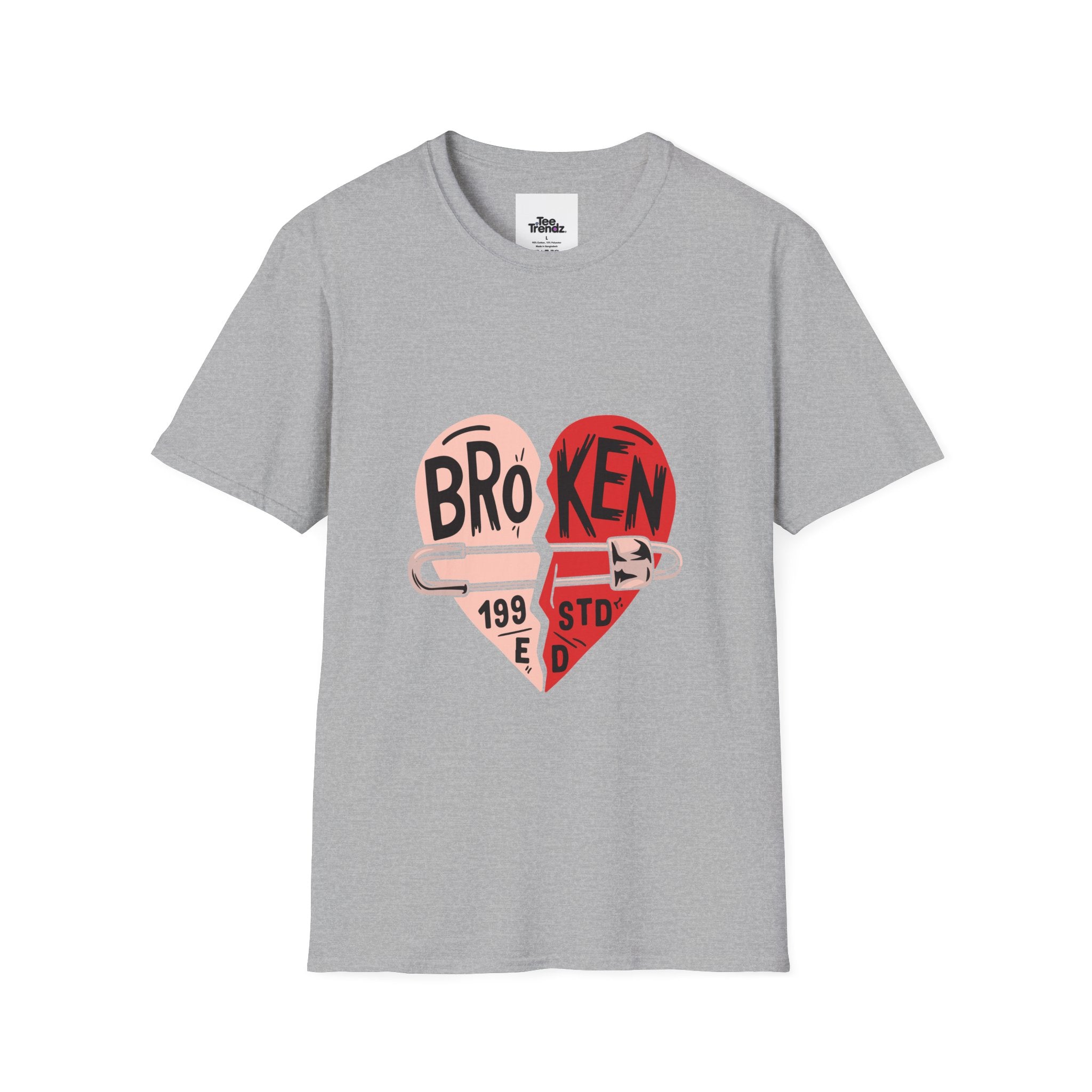 Broken Heart Graphic T-Shirt — Heart Safety Pin Design
