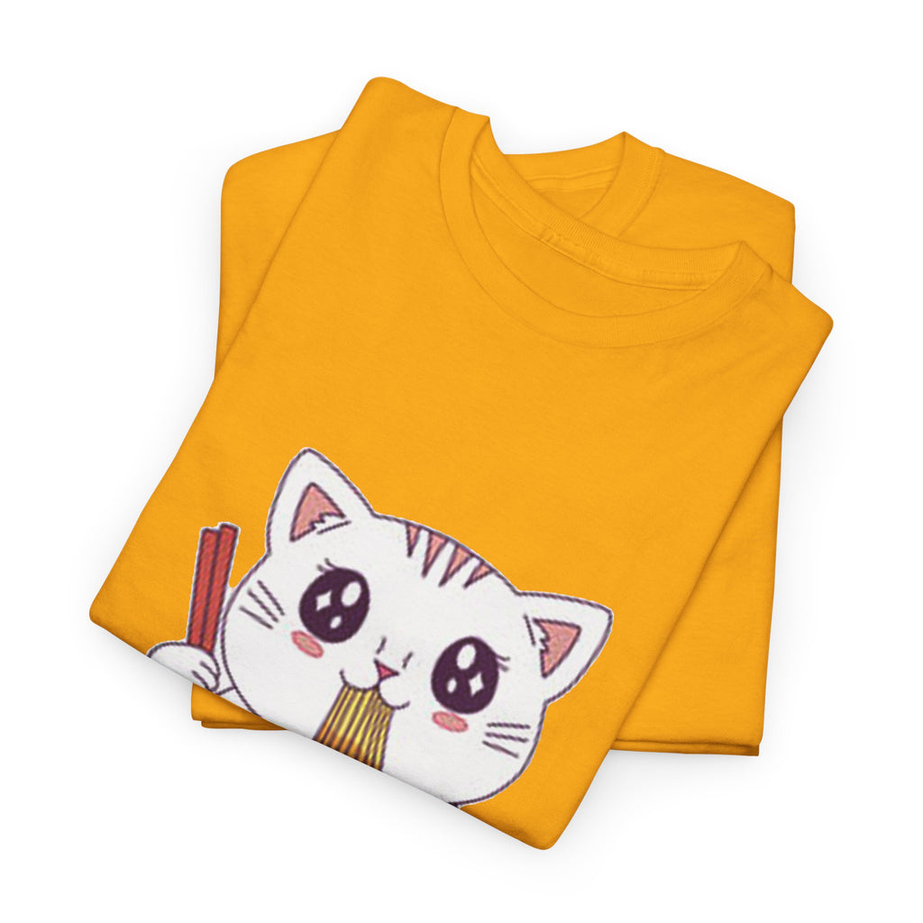 Cute Cat Ramen Tee – Kawaii Kitty Eating Noodles Graphic Shirt