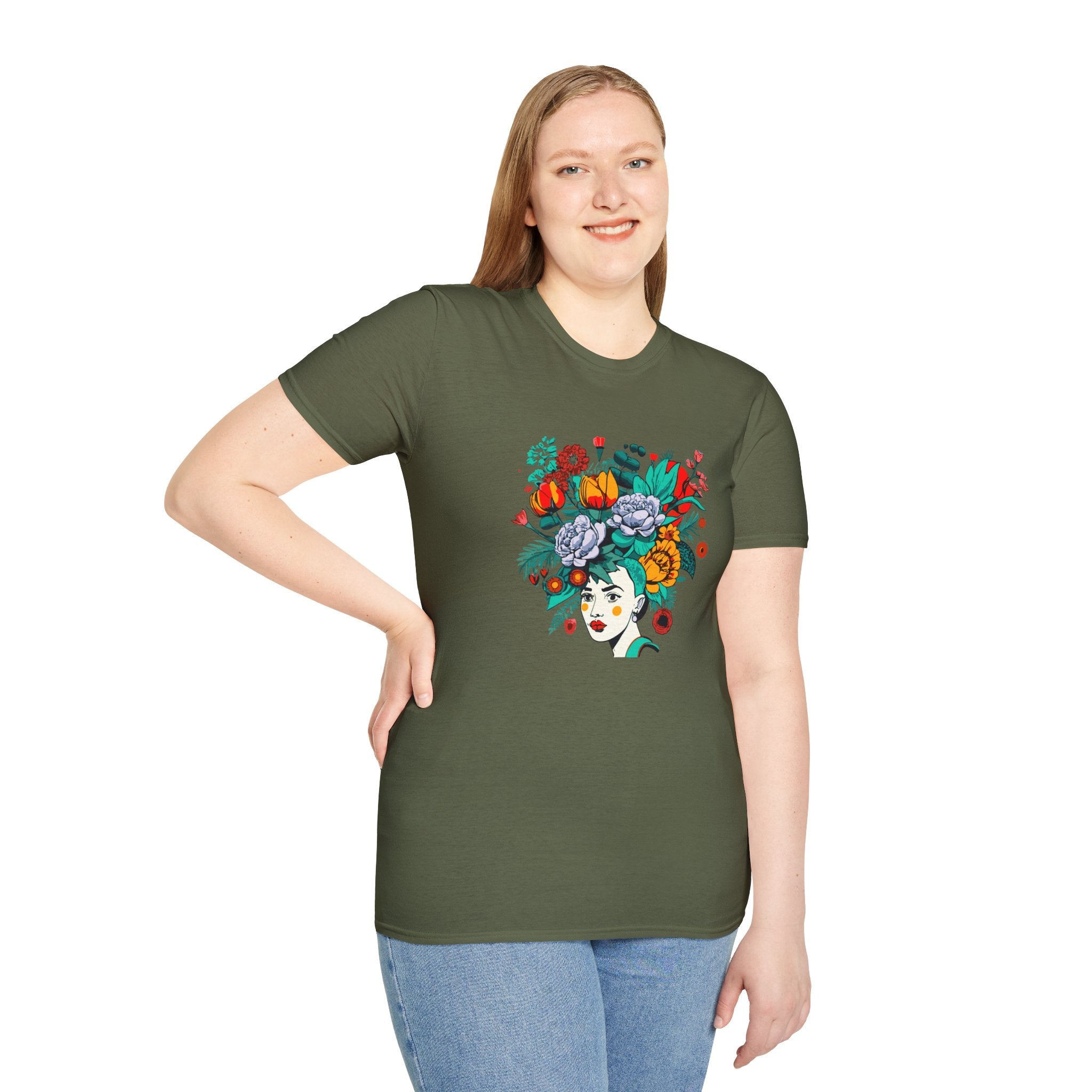 Floral Frida-Inspired Portrait T-Shirt