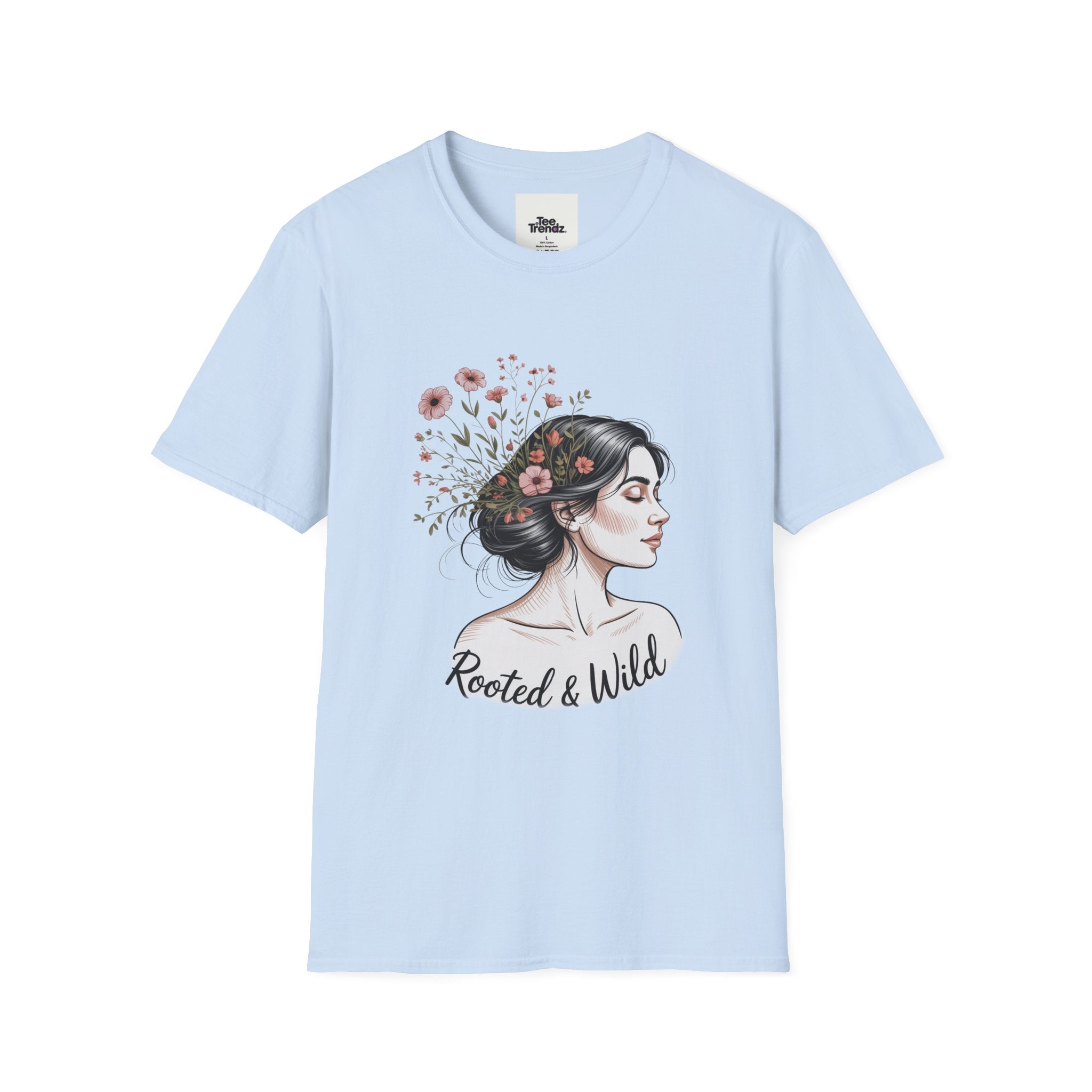T-Shirt — "Rooted & Wild" Floral Woman Illustration | Boho Nature Tee for Women