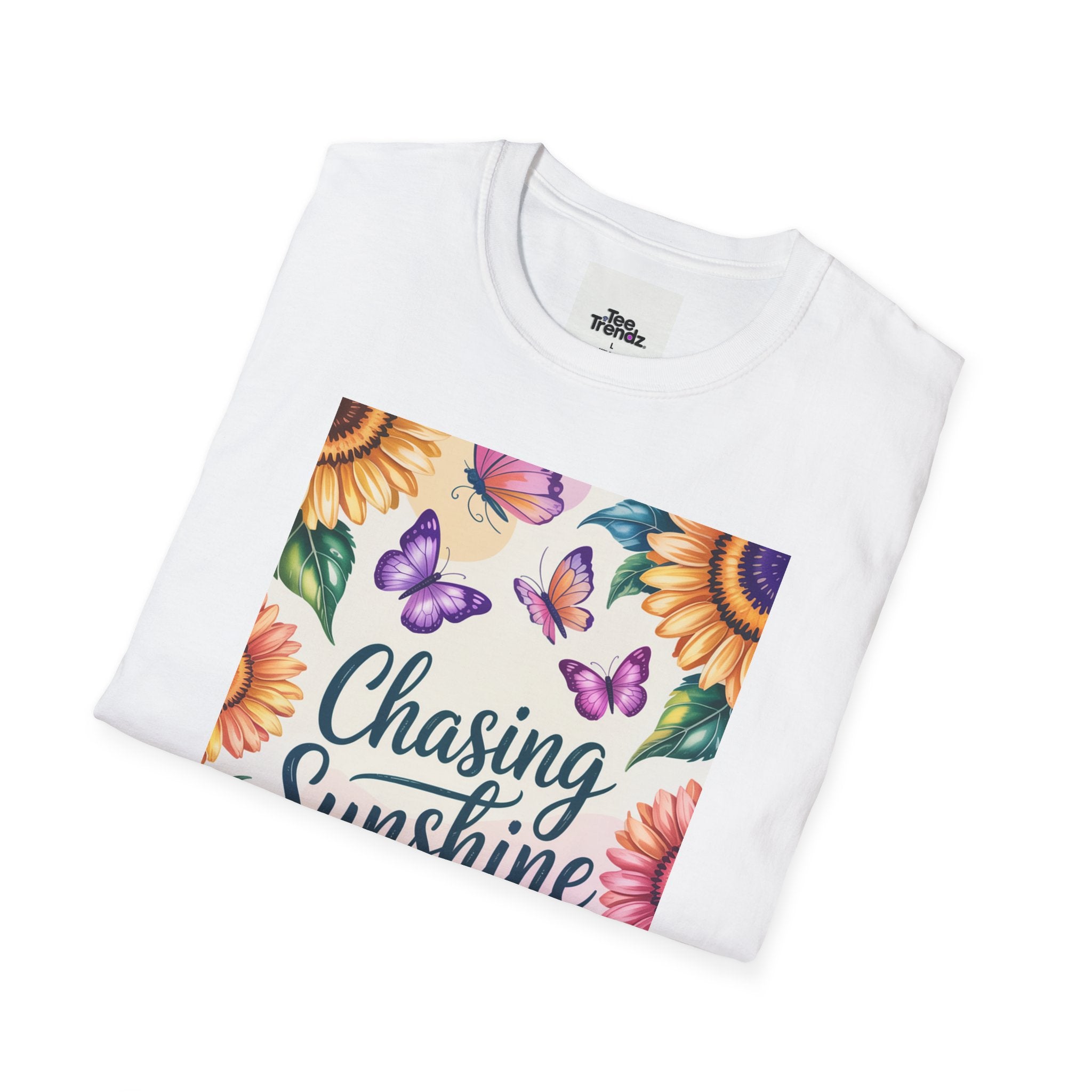 Chasing Sunshine T-Shirt — Floral Sunflower & Butterfly Graphic Tee