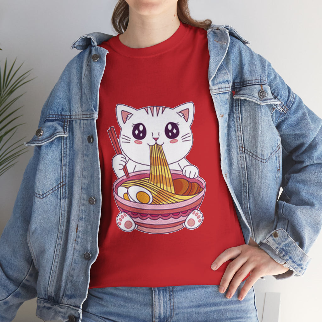 Cute Cat Ramen Tee – Kawaii Kitty Eating Noodles Graphic Shirt