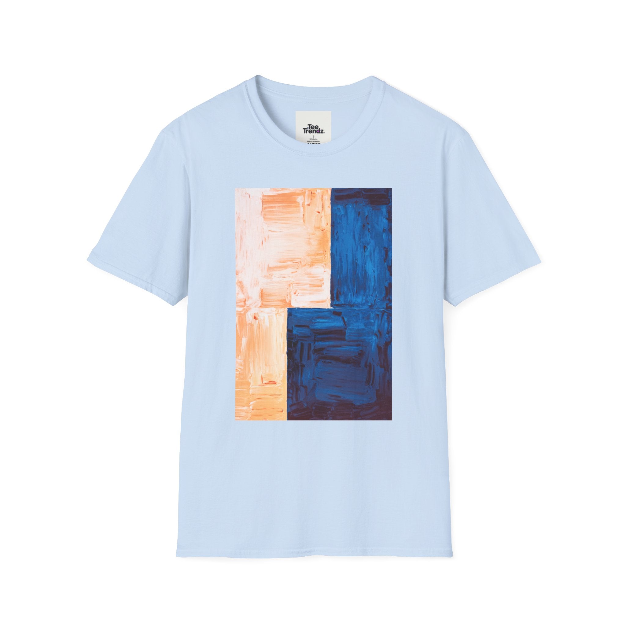 Abstract Color Block T-Shirt — Blue & Peach Modern Art Tee