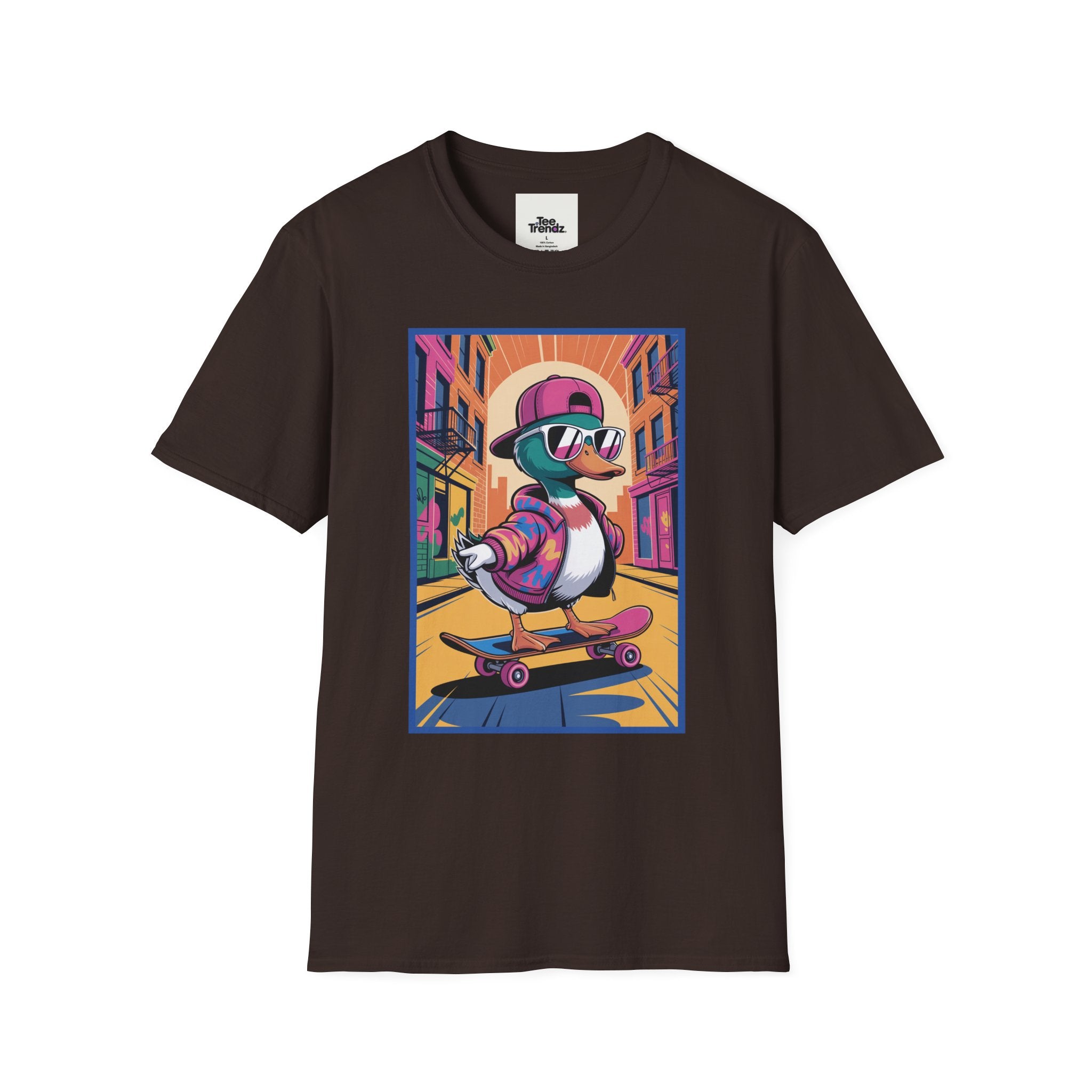 Skateboard Duck Graphic T-Shirt — Retro Streetwear Skateboarder Design