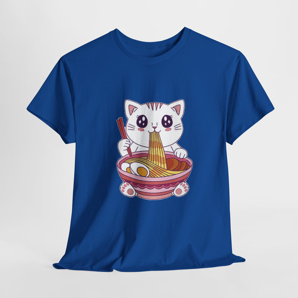 Cute Cat Ramen Tee – Kawaii Kitty Eating Noodles Graphic Shirt