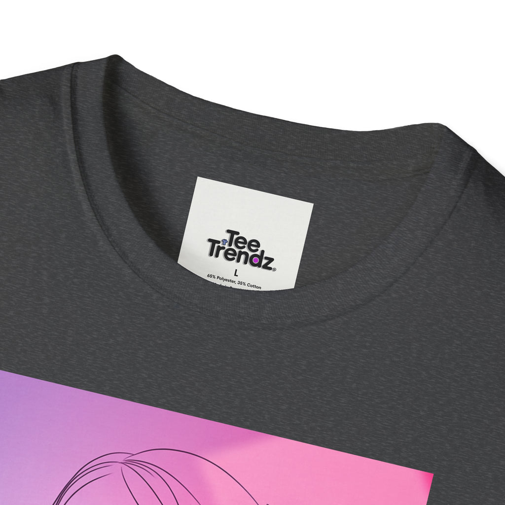 Floral Muse Tee — Pink to Blue Gradient Sunflower Portrait T-Shirt