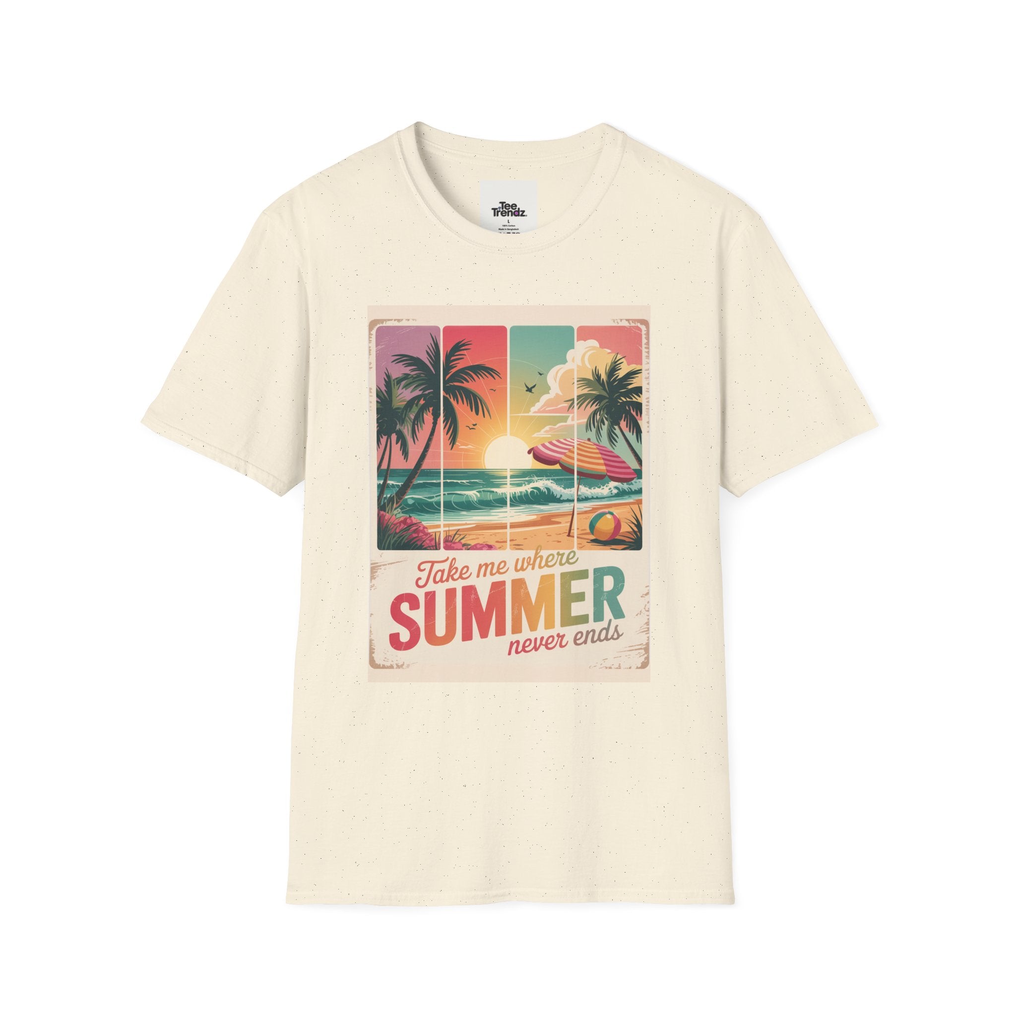 Summer Never Ends T-Shirt – Vintage Beach Sunset Graphic Tee