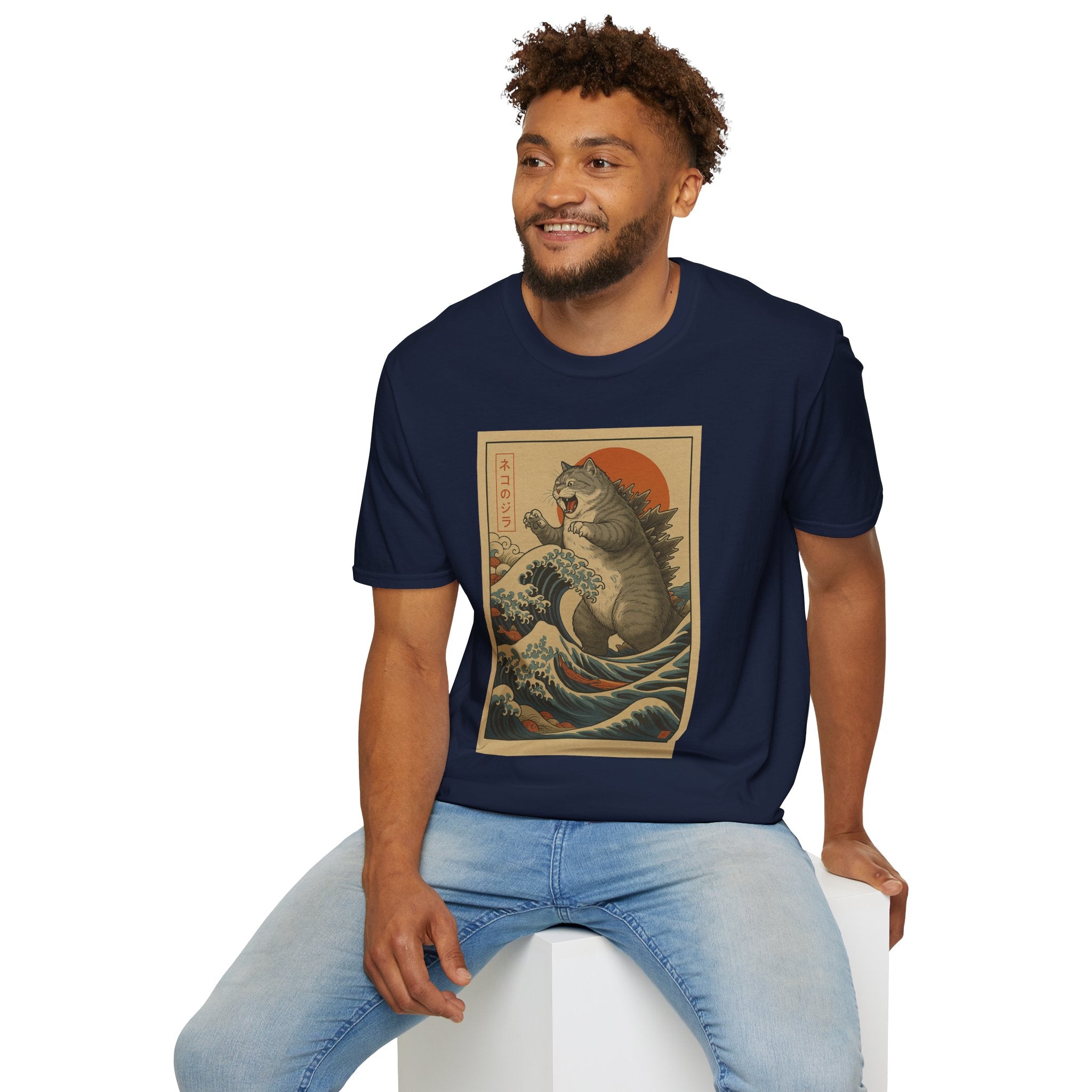 Katana Wave Cat T-Shirt — Vintage Japanese Wave Art Tee