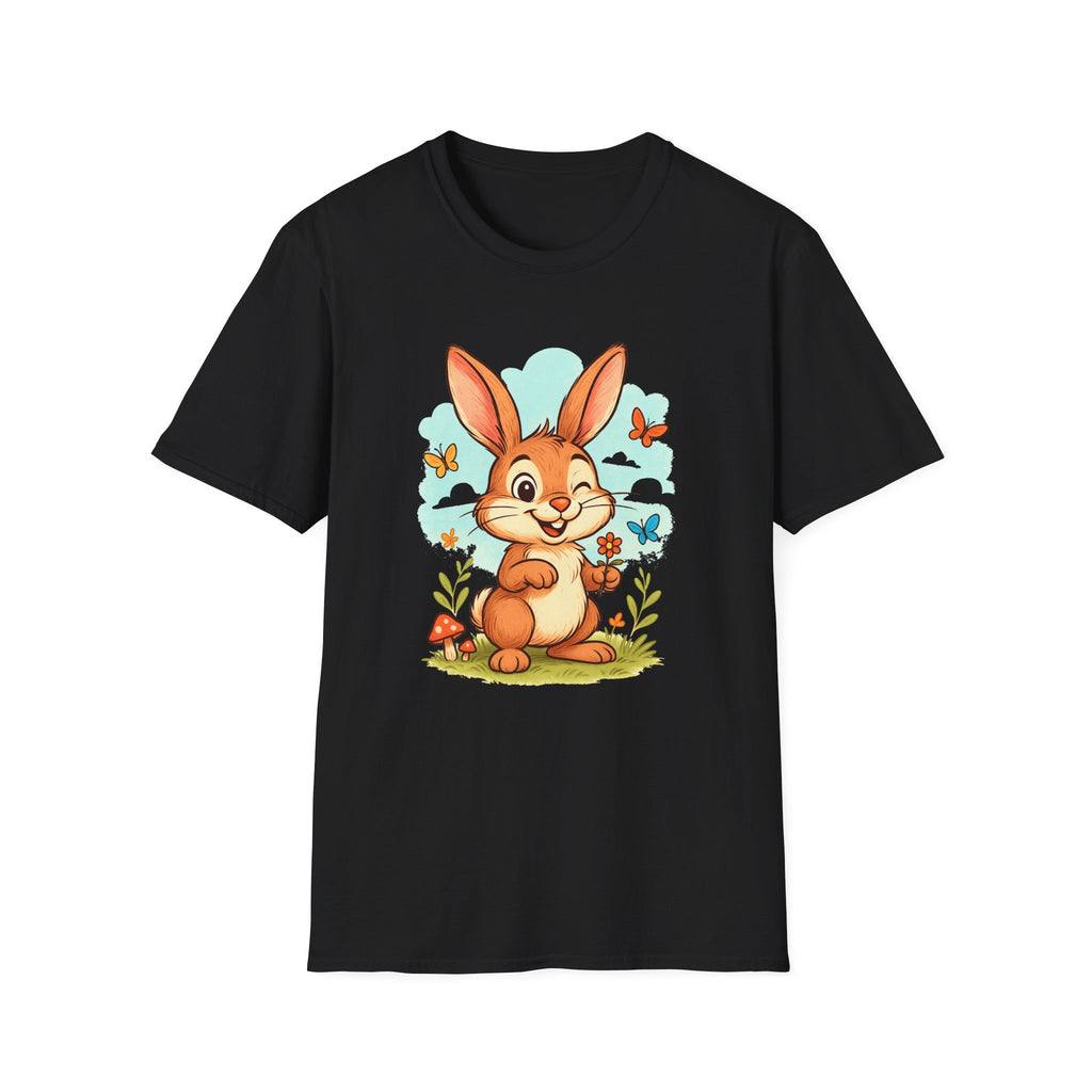 Cute Bunny Tee — Cartoon Rabbit with Butterflies Kids Easter Shirt