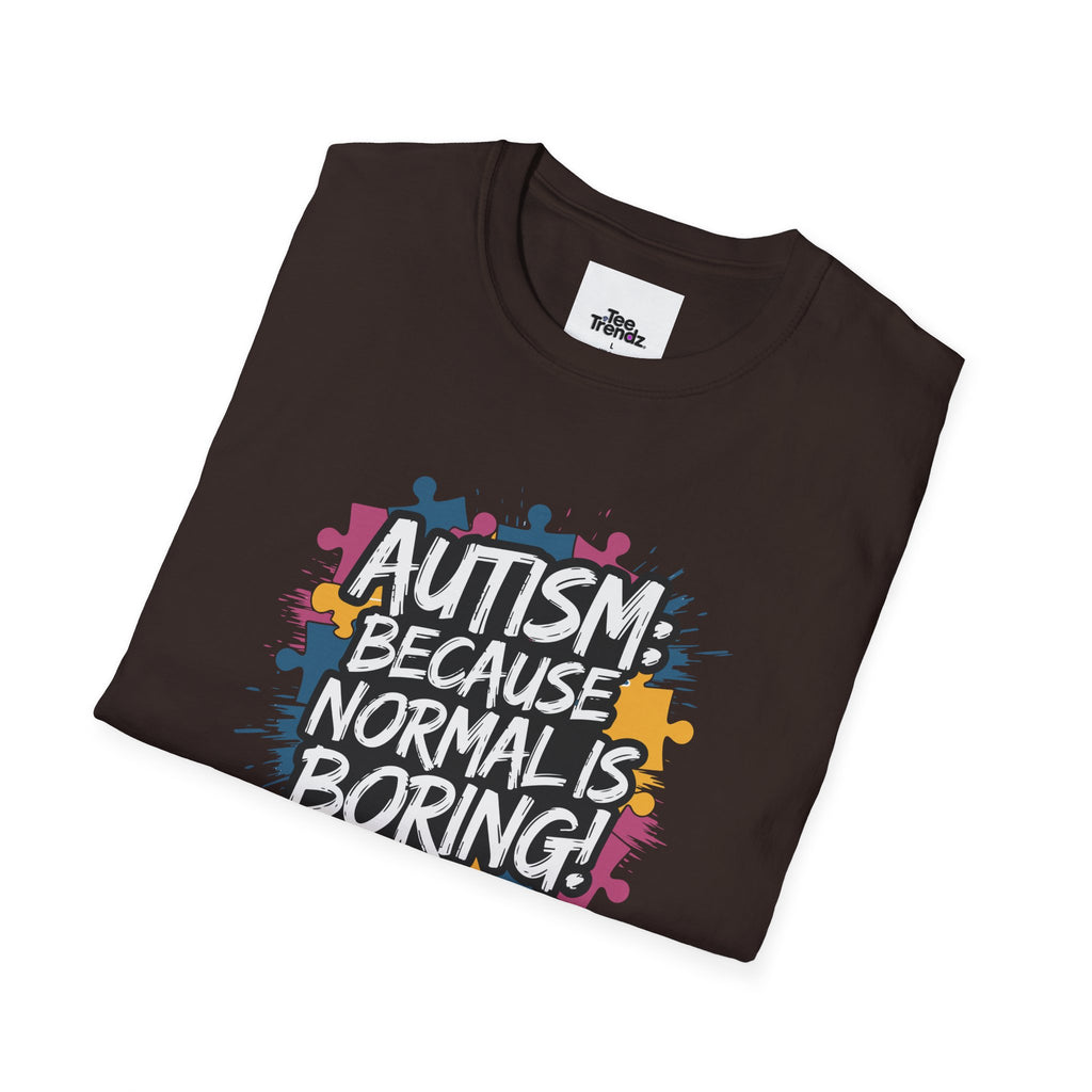 Autism Because Normal Is Boring T-Shirt — Colorful Puzzle Piece Awareness Tee