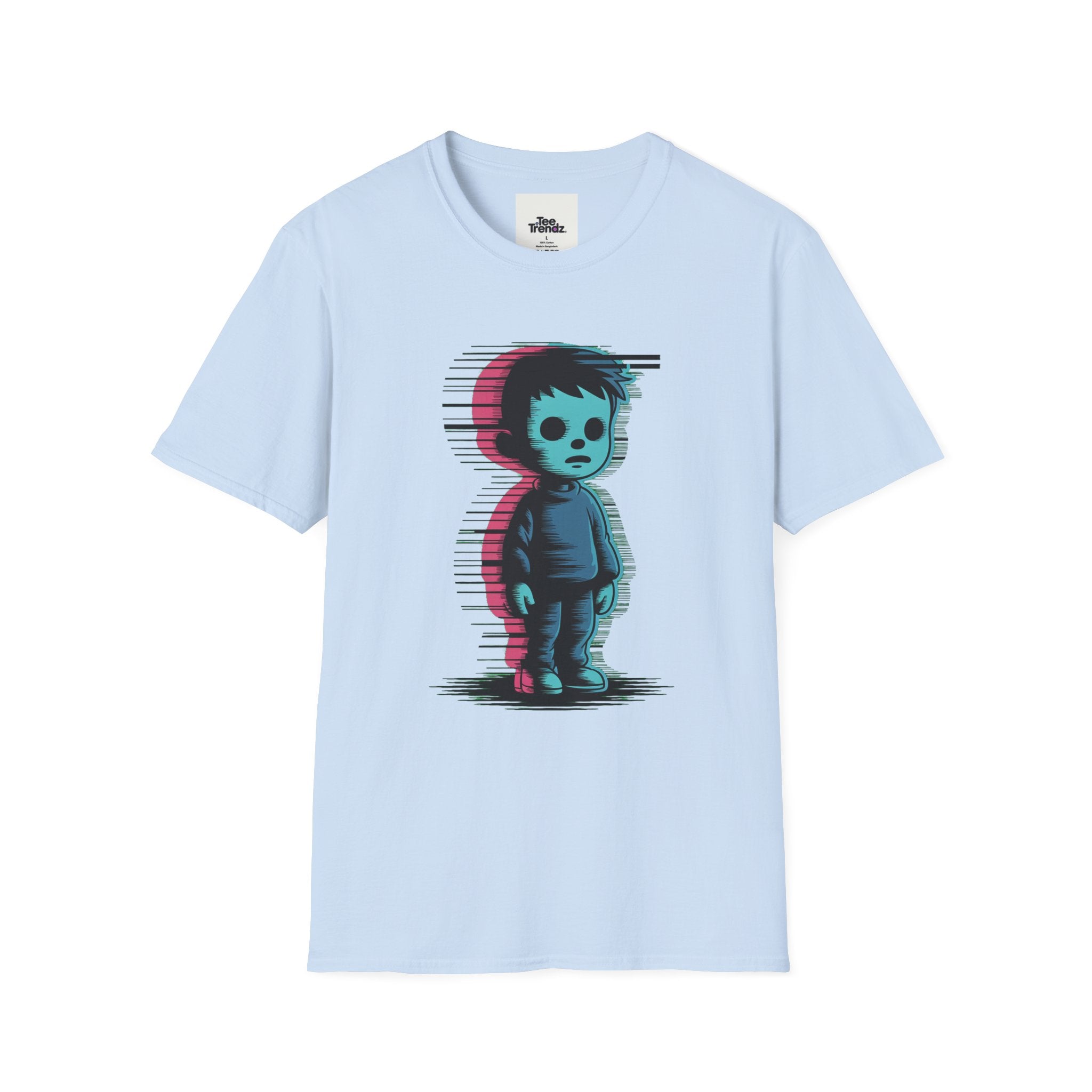 Glitch Kid Graphic T-Shirt — Retro Neon Horror Cute Tee