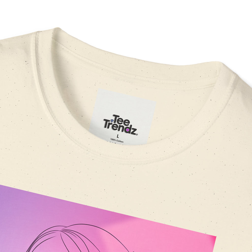 Floral Muse Tee — Pink to Blue Gradient Sunflower Portrait T-Shirt