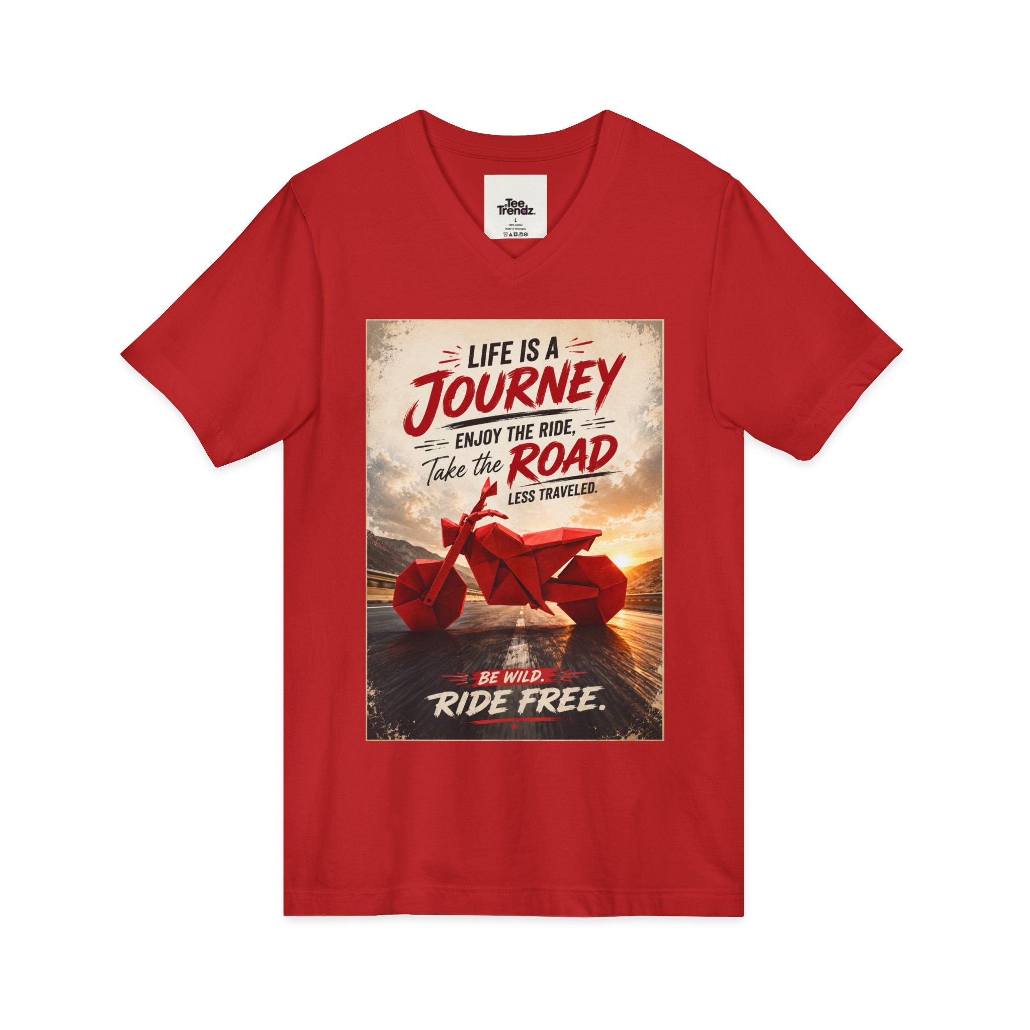 Journey Motorcycle V-Neck Tee — "Life Is a Journey, Enjoy the Ride" Graphic Shirt