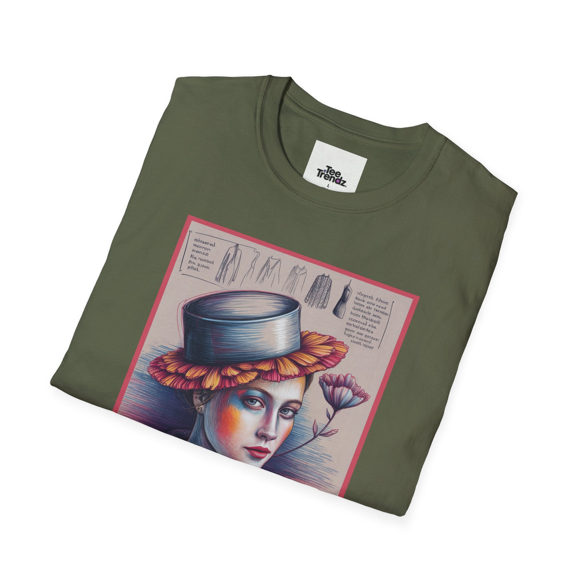 Vintage Portrait T-Shirt — Floral Hat Illustration