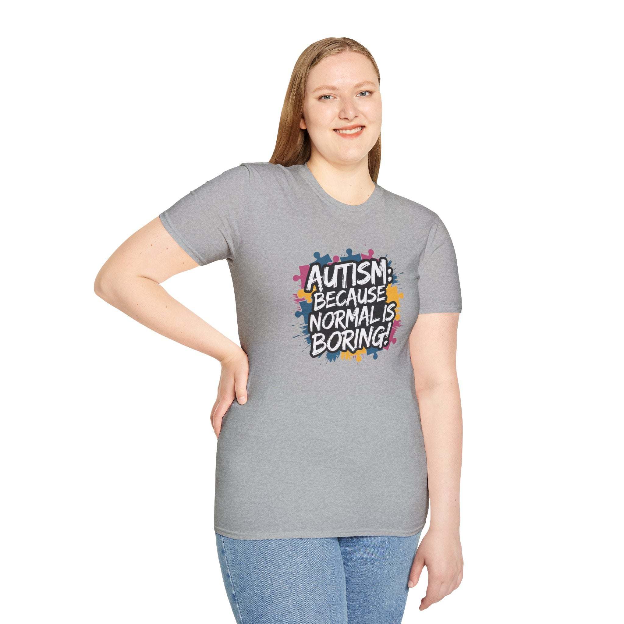 Autism Because Normal Is Boring T-Shirt — Colorful Puzzle Piece Awareness Tee