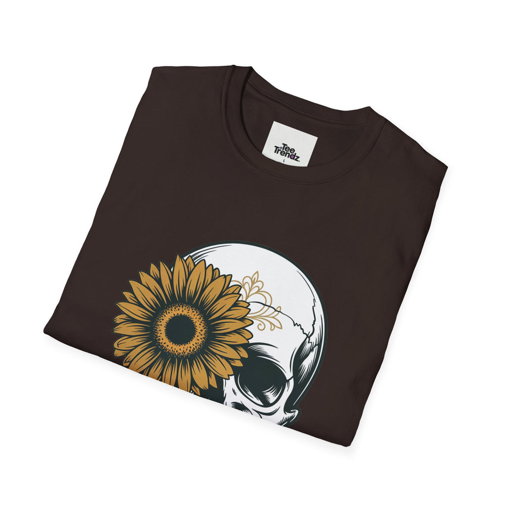 Skull with Sunflower Graphic T-Shirt