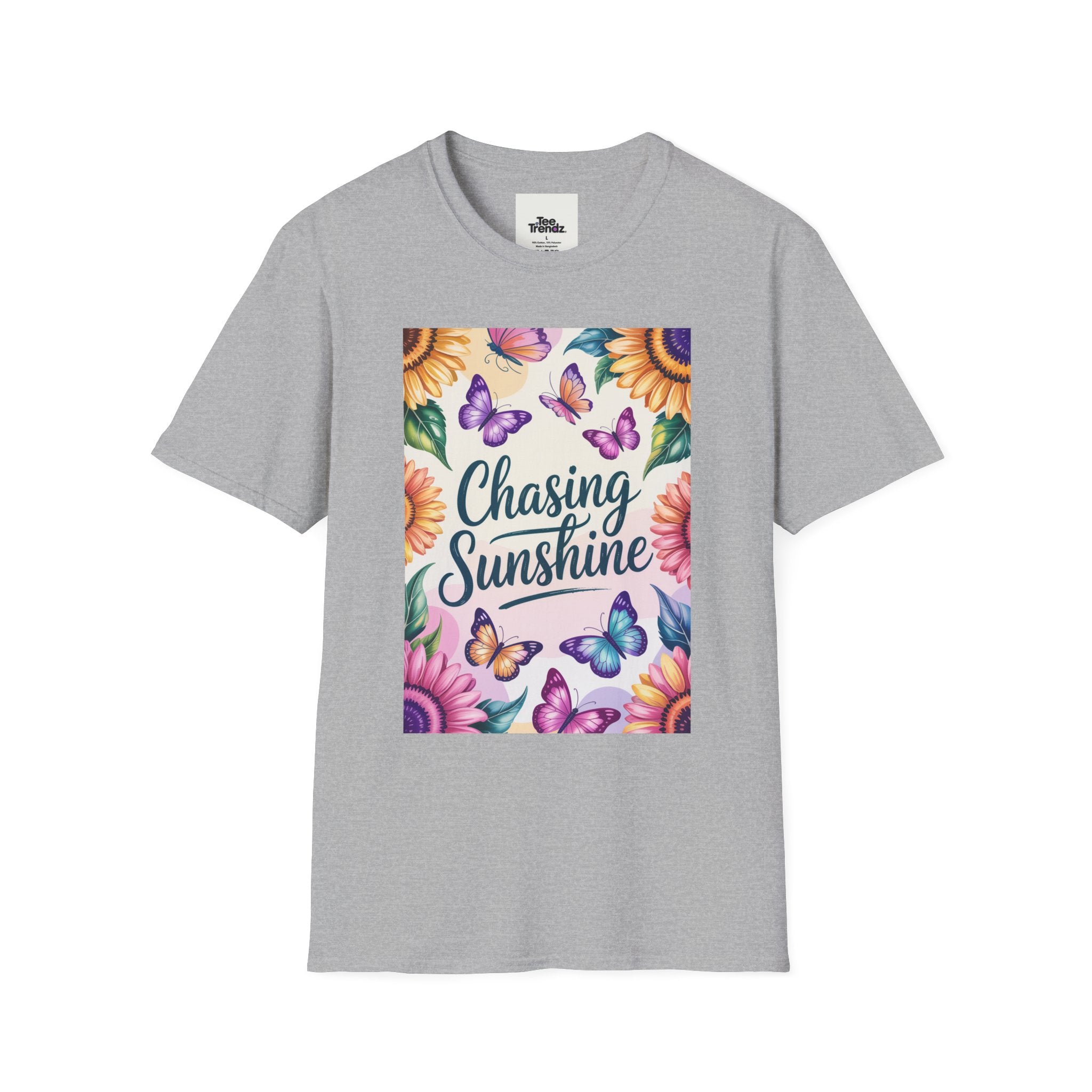 Chasing Sunshine T-Shirt — Floral Sunflower & Butterfly Graphic Tee
