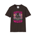 Skull & Mushrooms T-Shirt — "Always Be Weird" Retro Graphic Tee