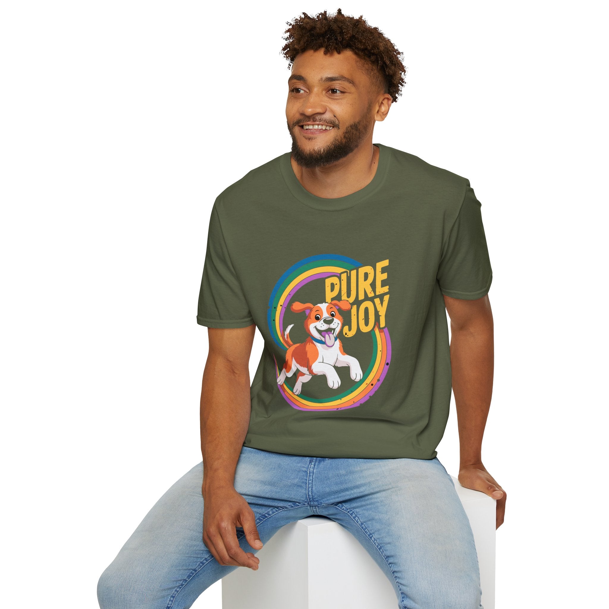 Pure Joy Dog T-Shirt – Playful Beagle Graphic Tee with Rainbow