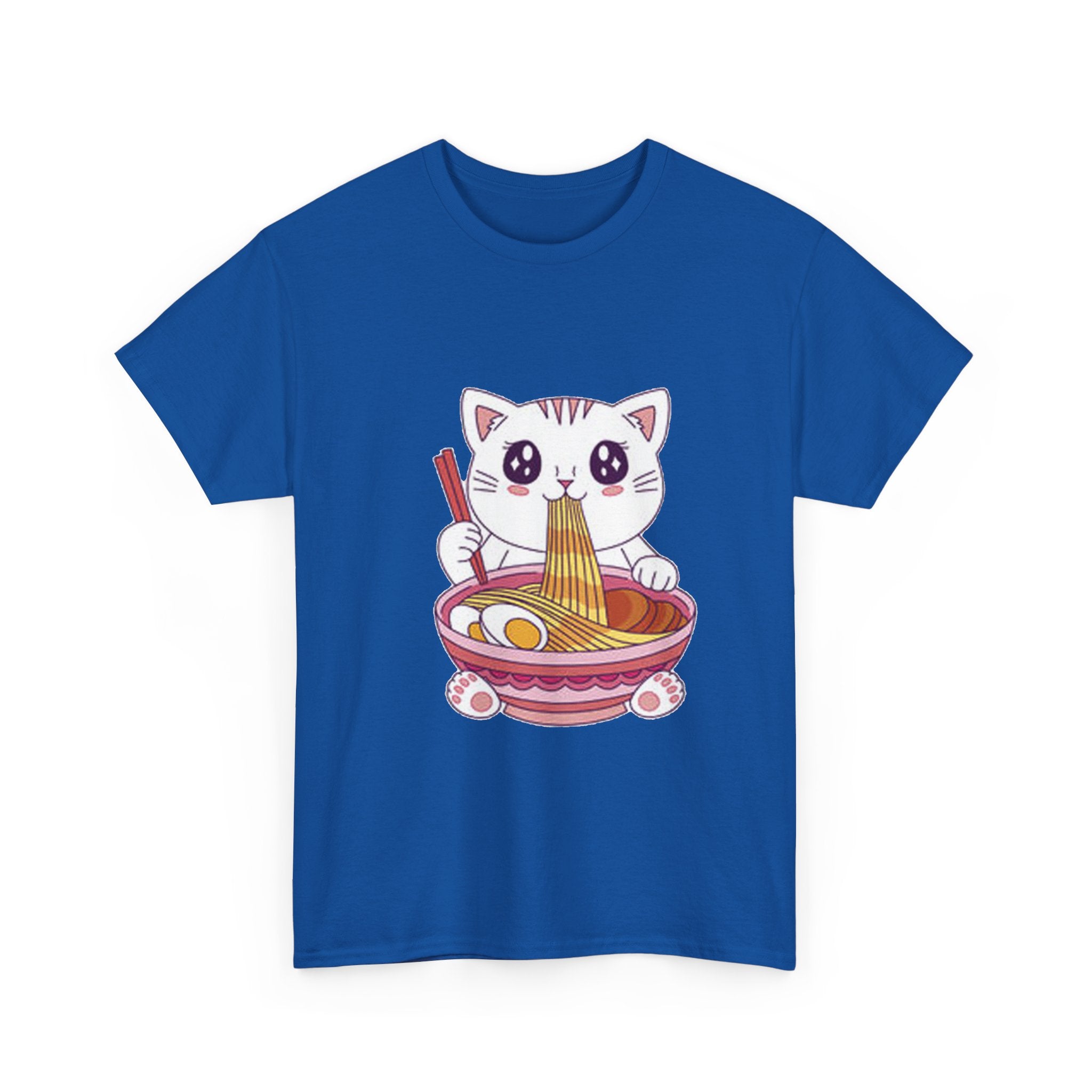 Cute Cat Ramen Tee – Kawaii Kitty Eating Noodles Graphic Shirt