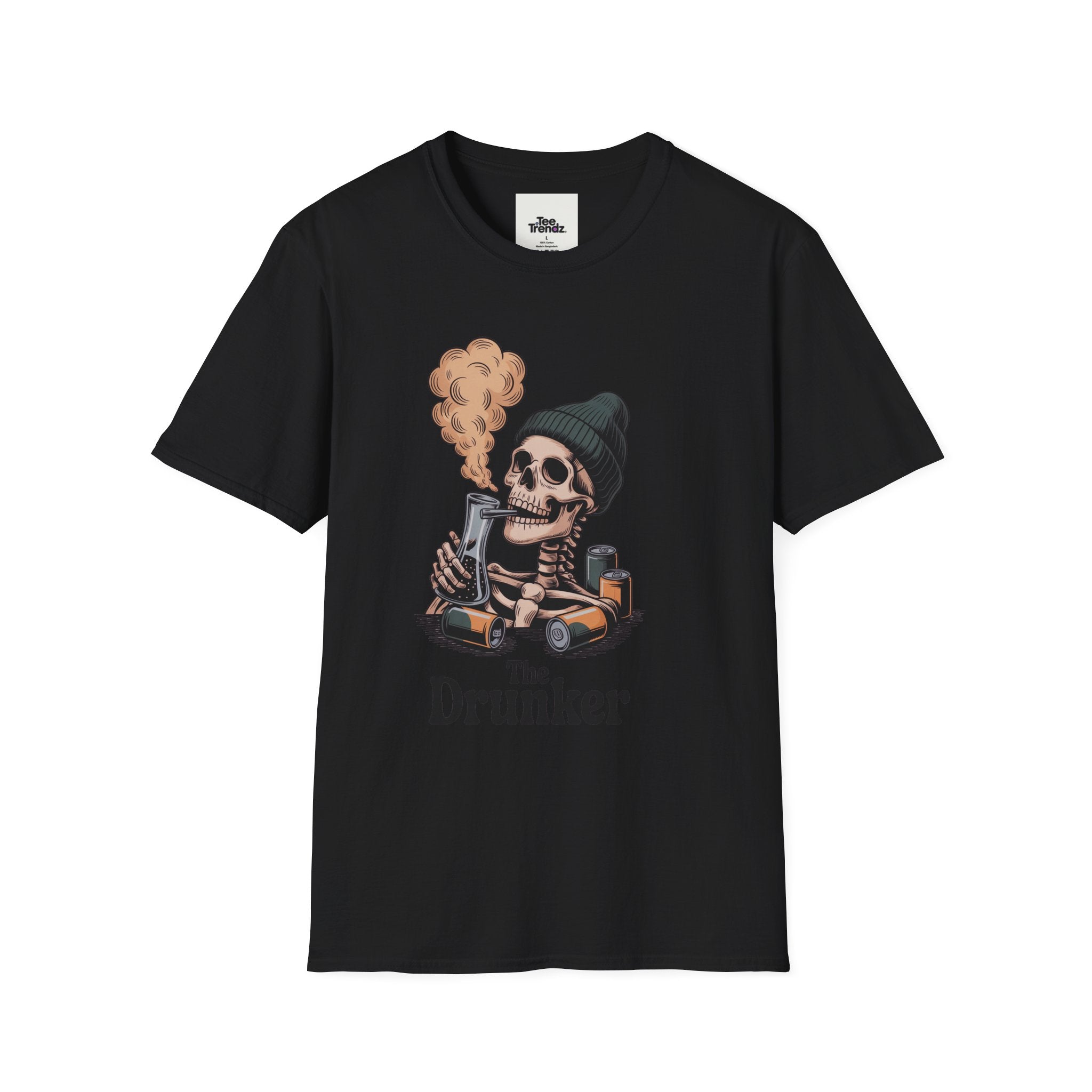 Skull Smoker T‑Shirt — "The Drunker" Vintage Skeleton Graphic Tee