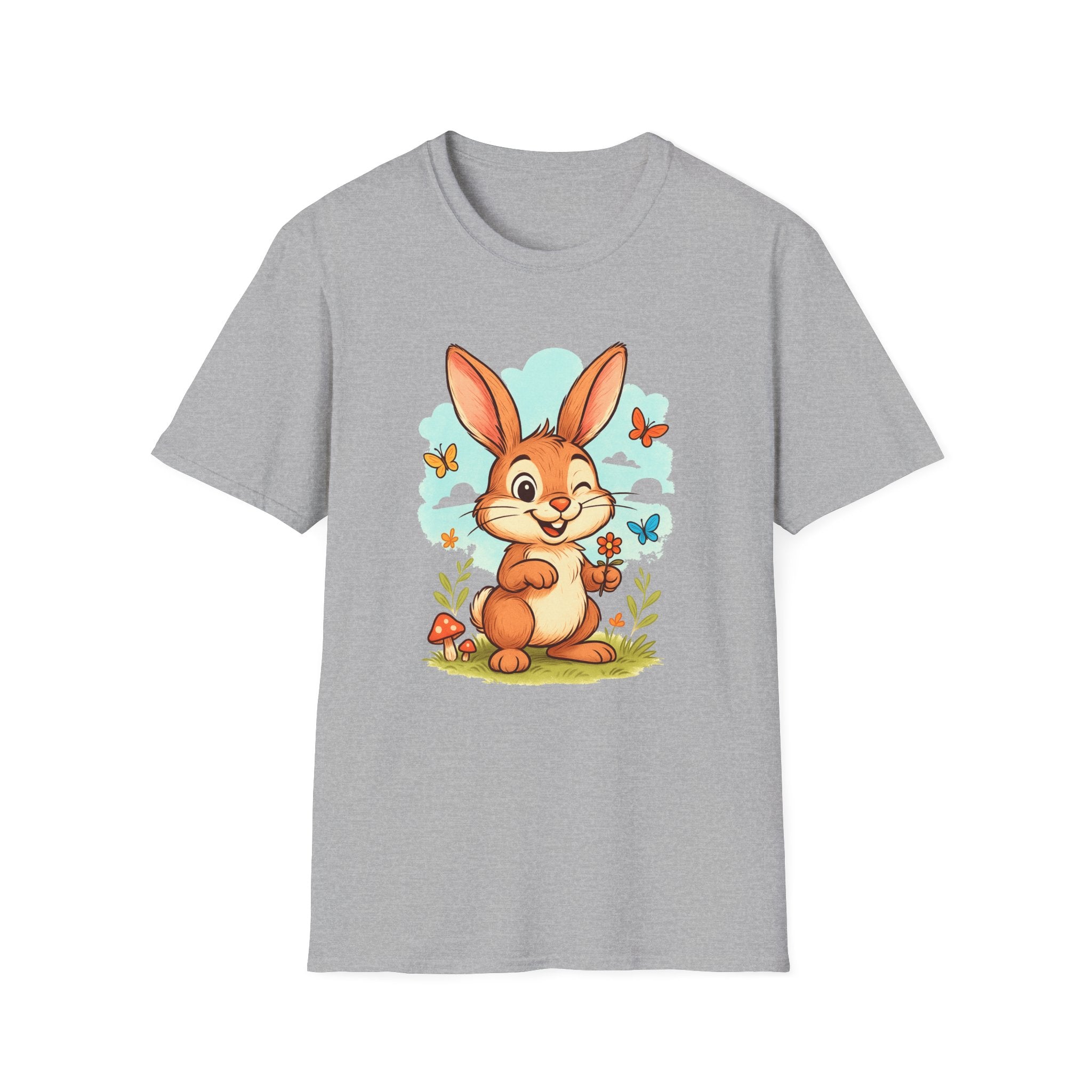 Cute Bunny Tee — Cartoon Rabbit with Butterflies Kids Easter Shirt