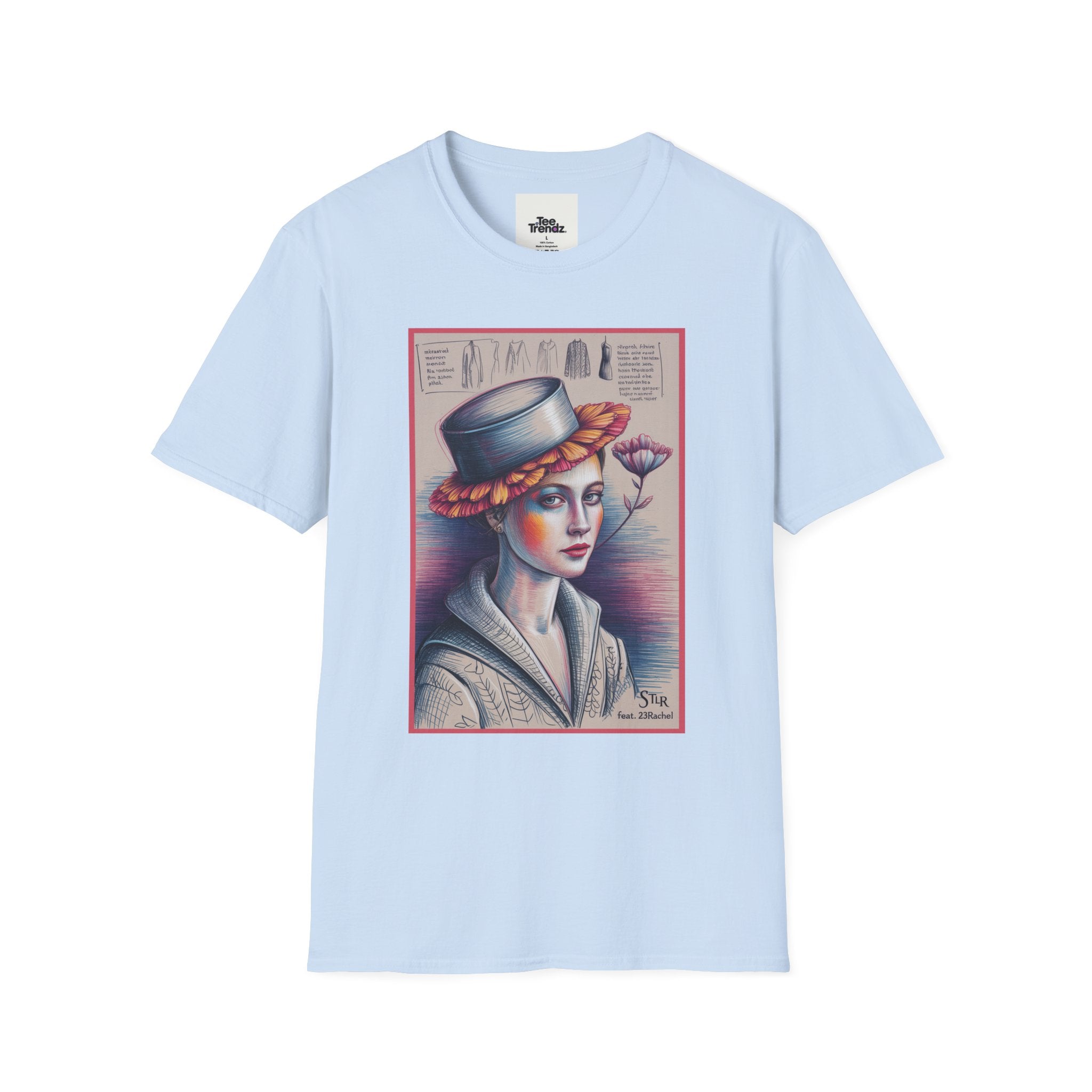 Vintage Portrait T-Shirt — Floral Hat Illustration