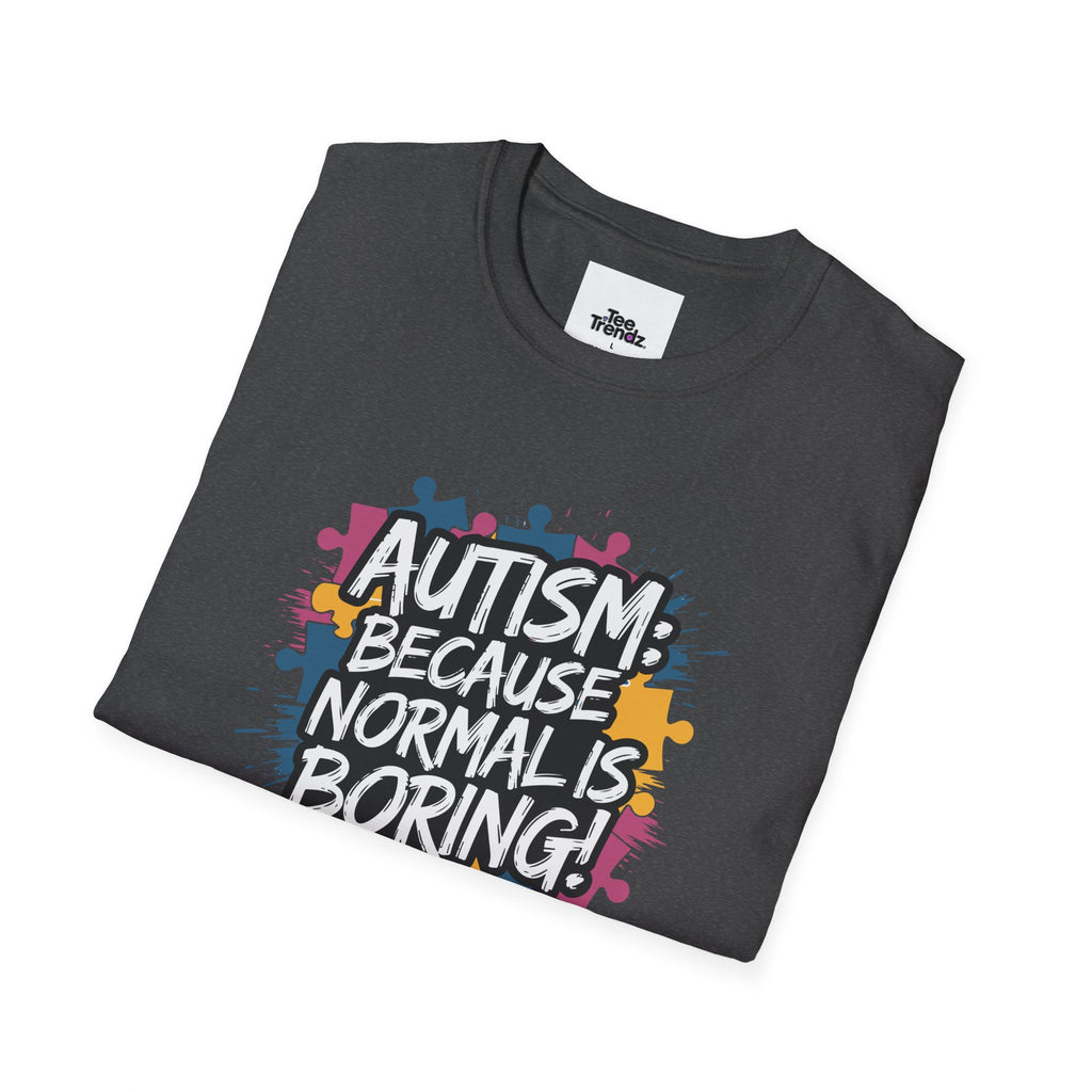 Autism Because Normal Is Boring T-Shirt — Colorful Puzzle Piece Awareness Tee