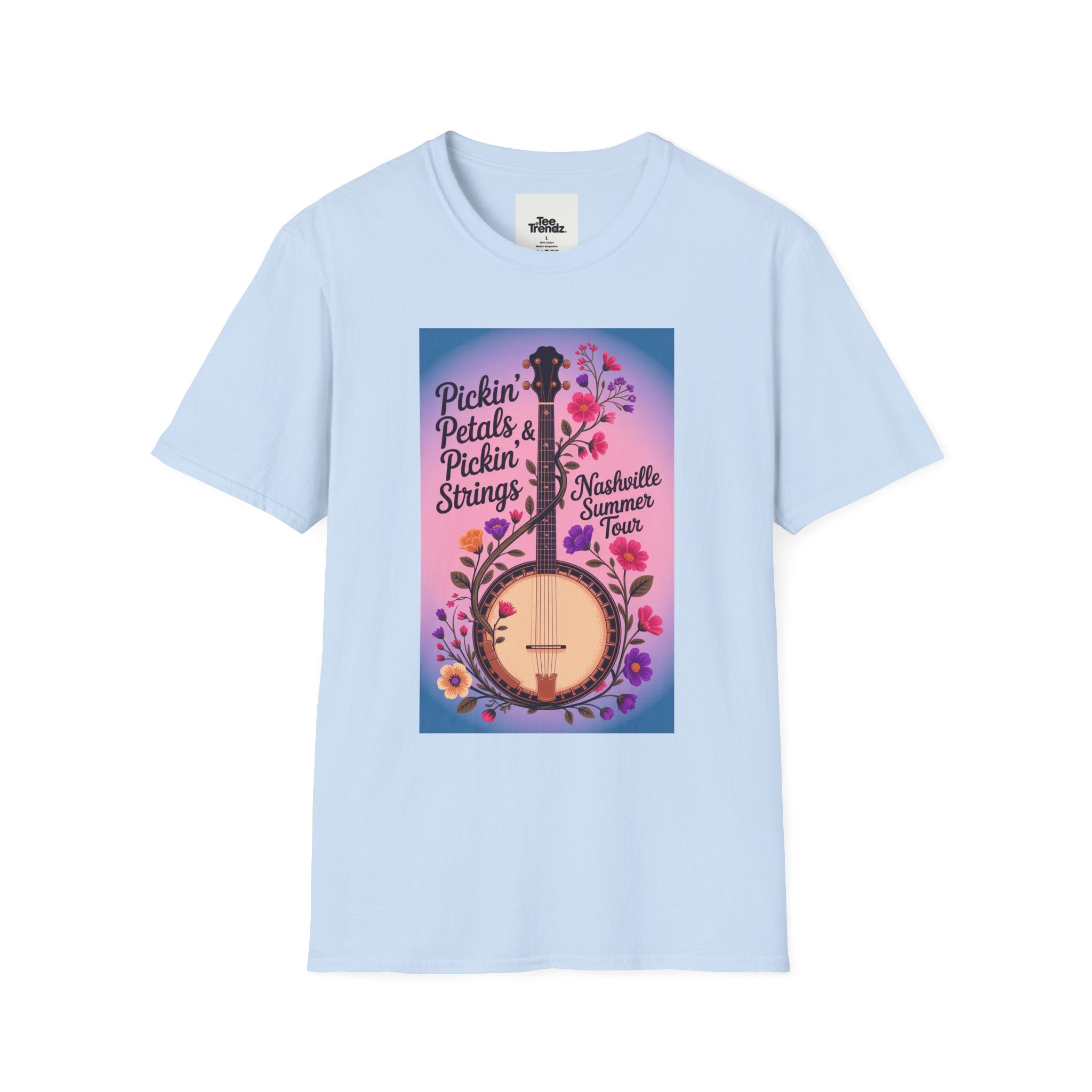 Banjo Floral Tee — "Pickin' Petals, Pickin' Strings" Nashville Summer Vibes