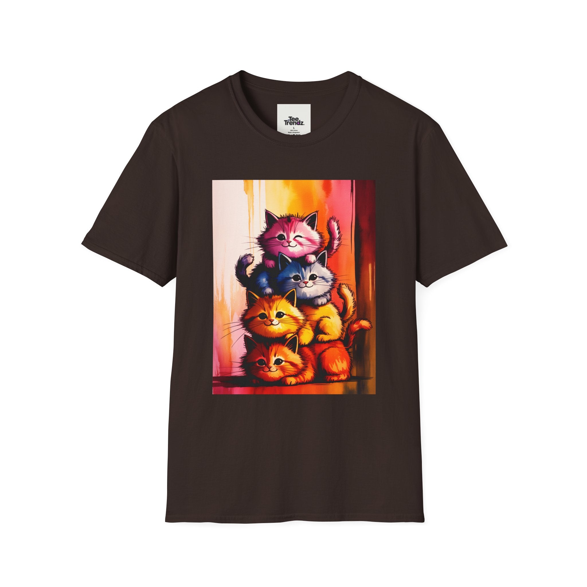 Colorful Stacked Cats T-Shirt — Playful Cute Cat Art Tee